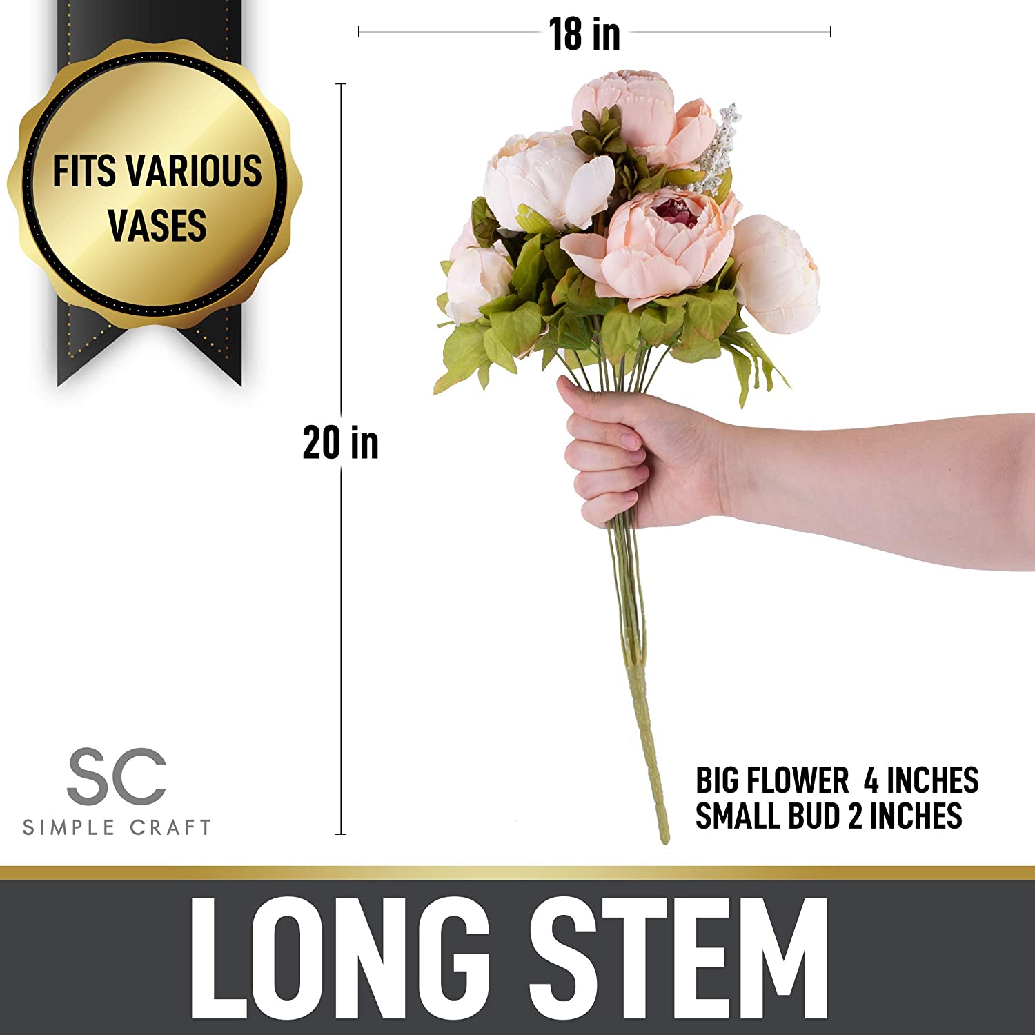 Long Stem Peony Flowers Artificial for Decoration by Zulay Kitchen