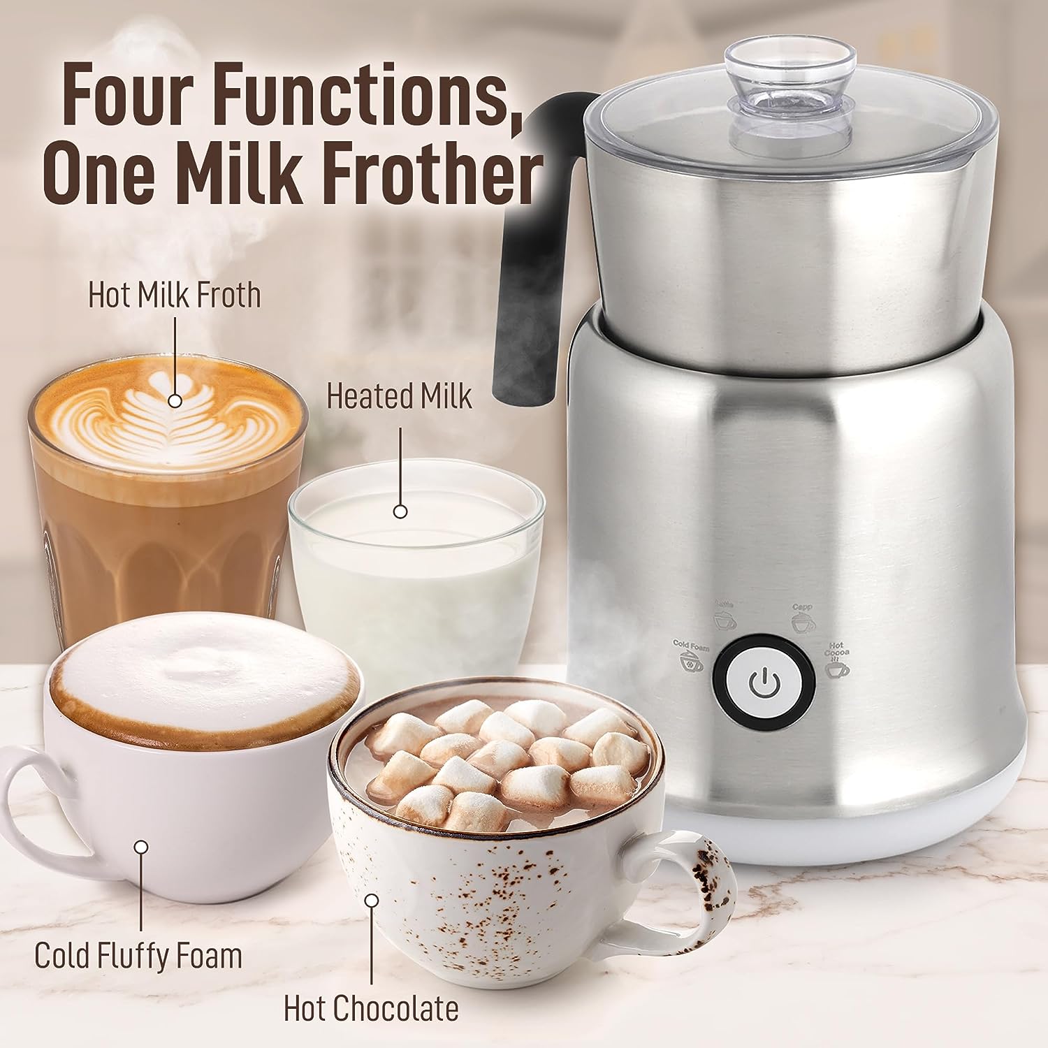 Four Functions Milk Frother Heater Set