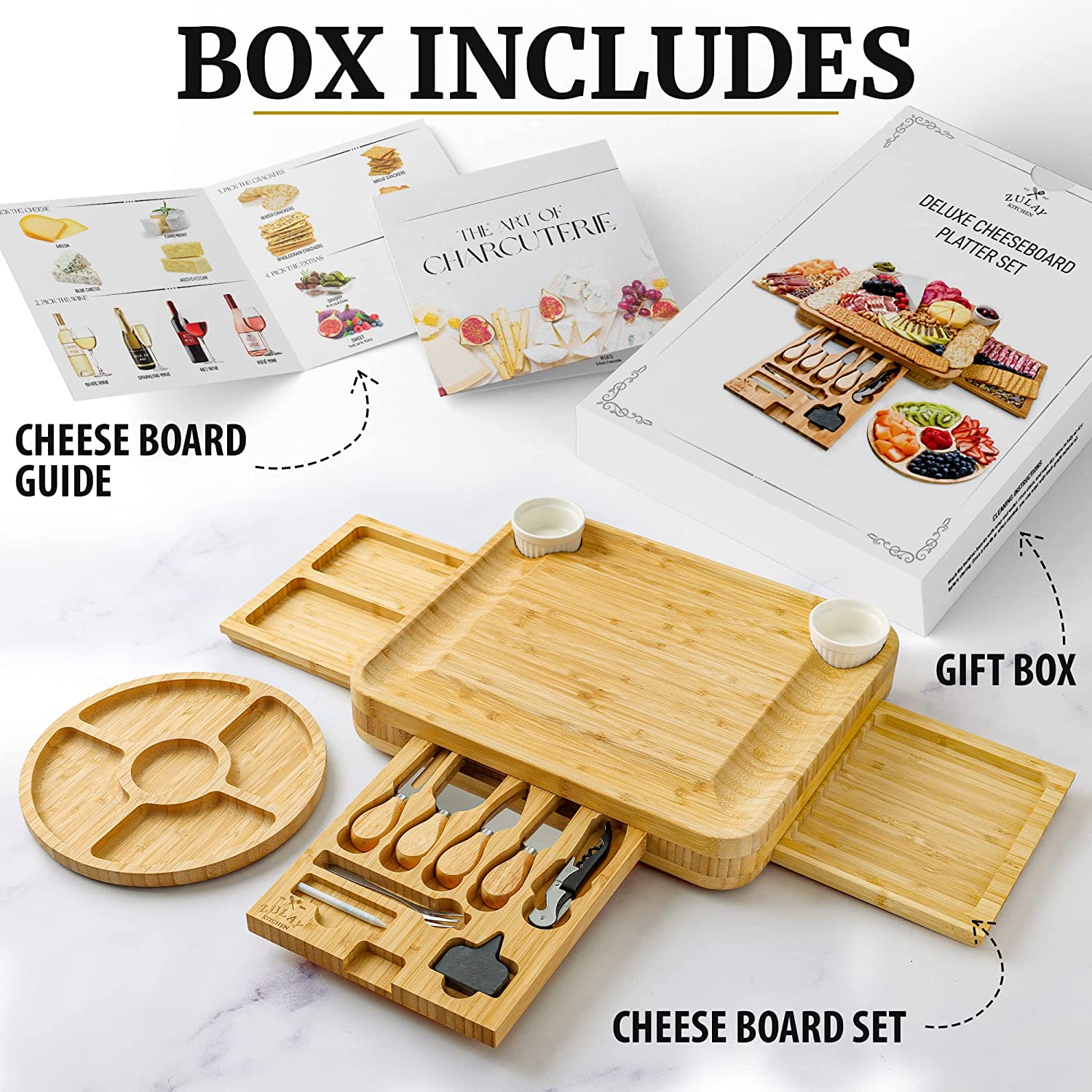Deluxe Cheese Board Platter Set by Zulay Kitchen