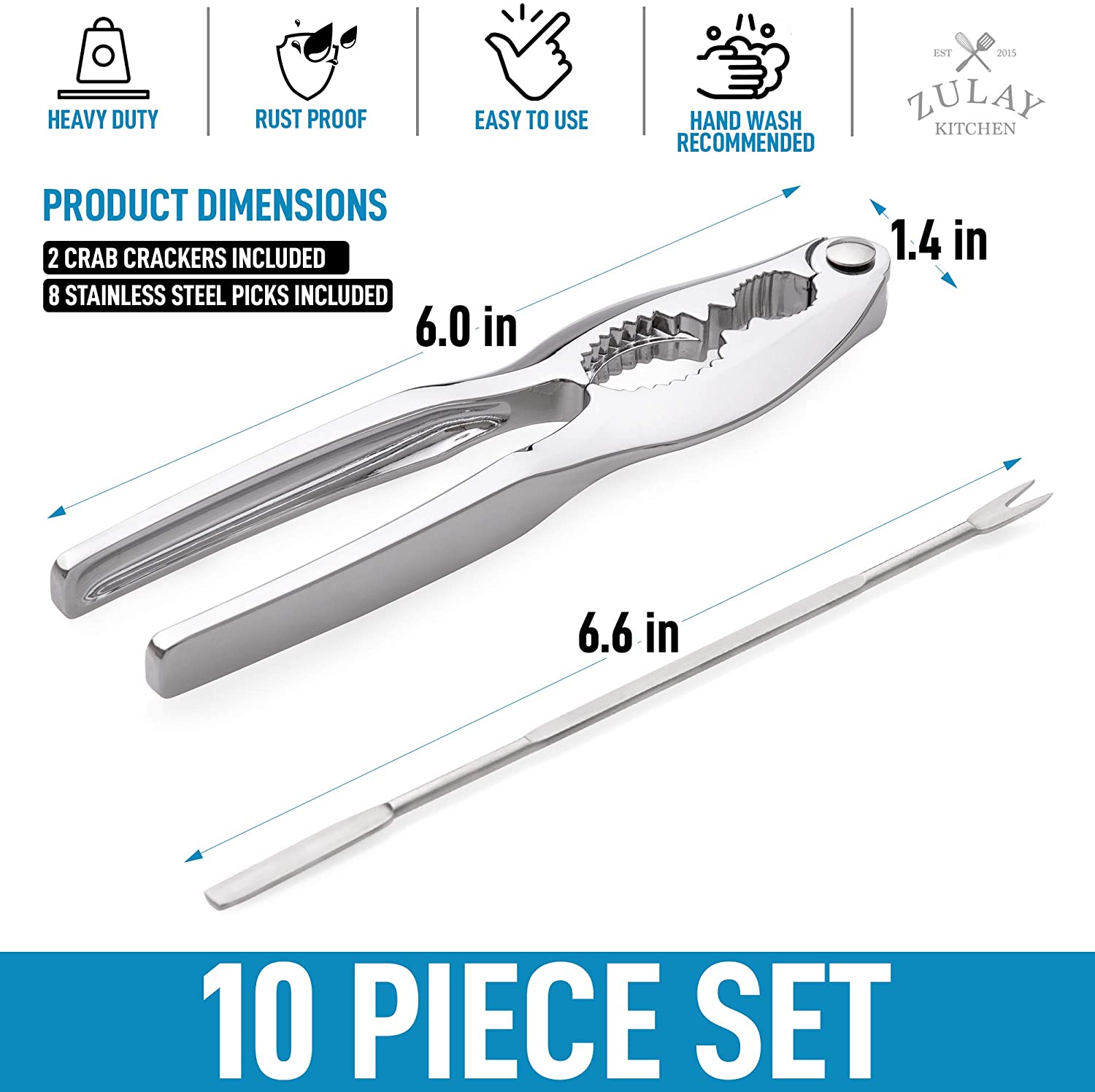 Heavy Duty 10 Piece Crab Crackers and Tools Set by Zulay Kitchen