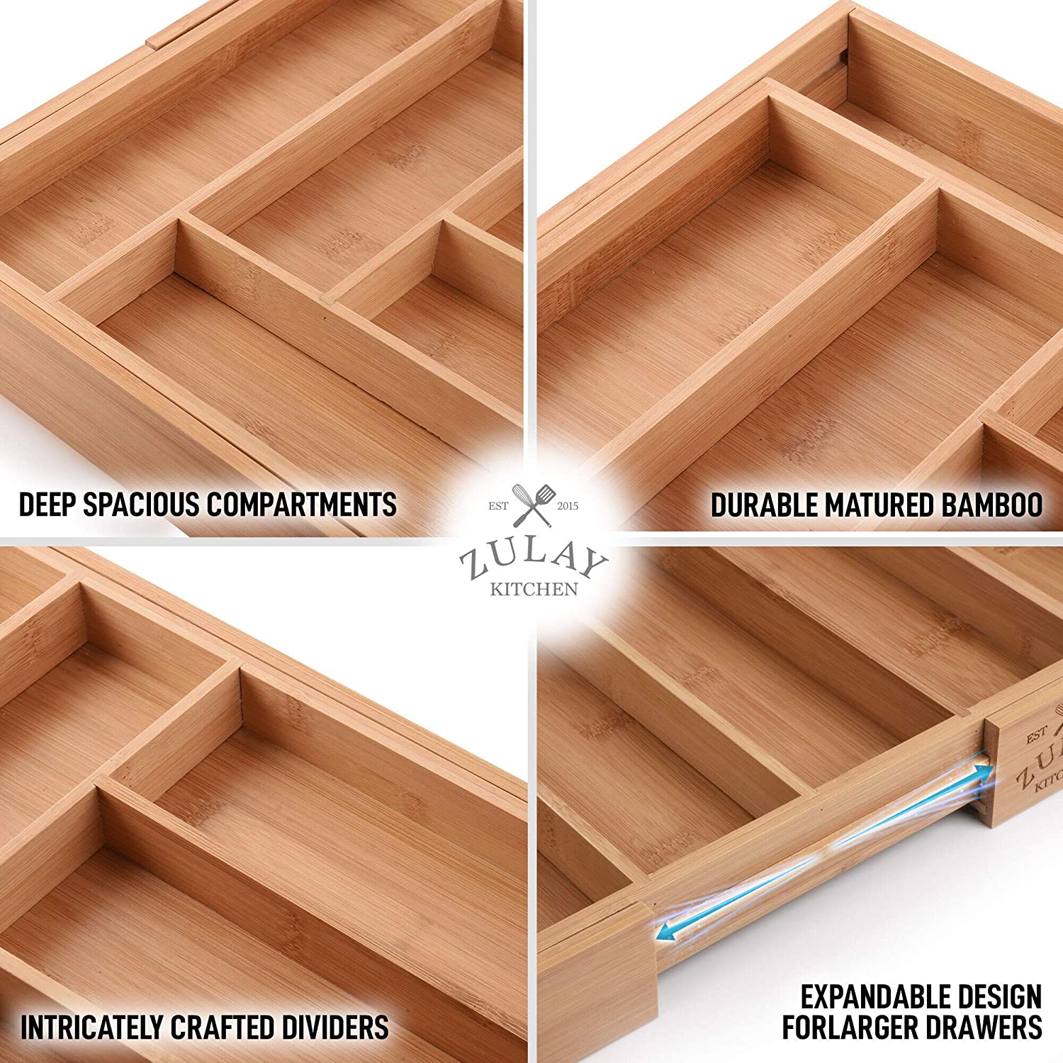 Durable Expandable Bamboo Kitchen Drawer Organizer by Zulay Kitchen