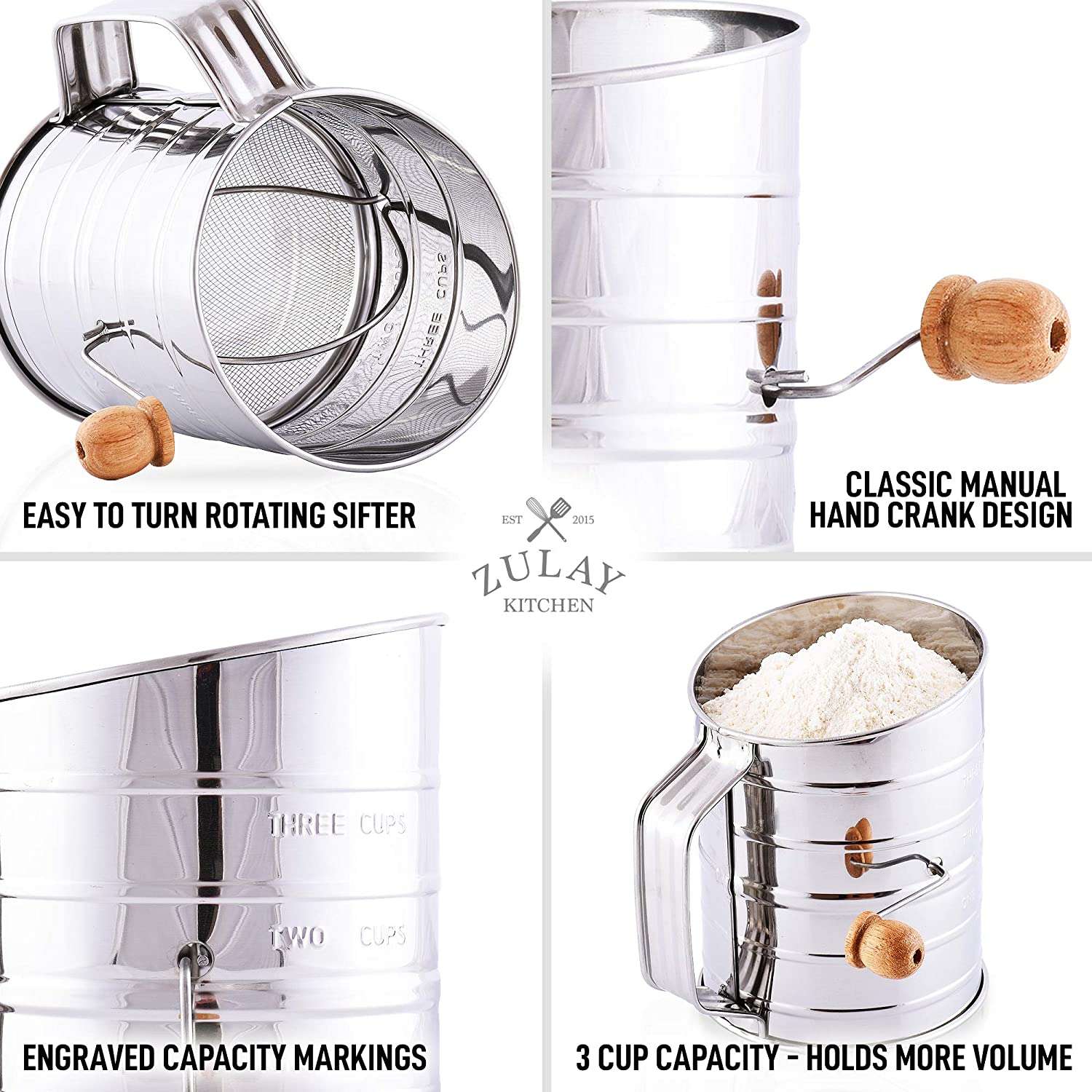Engraved Measurement Marks Flour Sifter by Zulay Kitchen