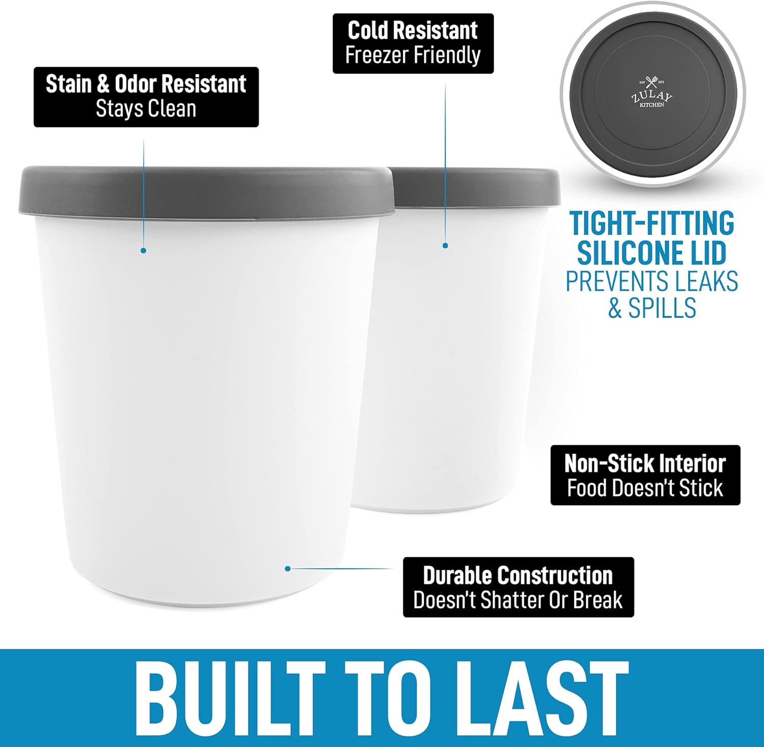 Convenient Ice Cream Containers with Lids by Zulay Kitchen