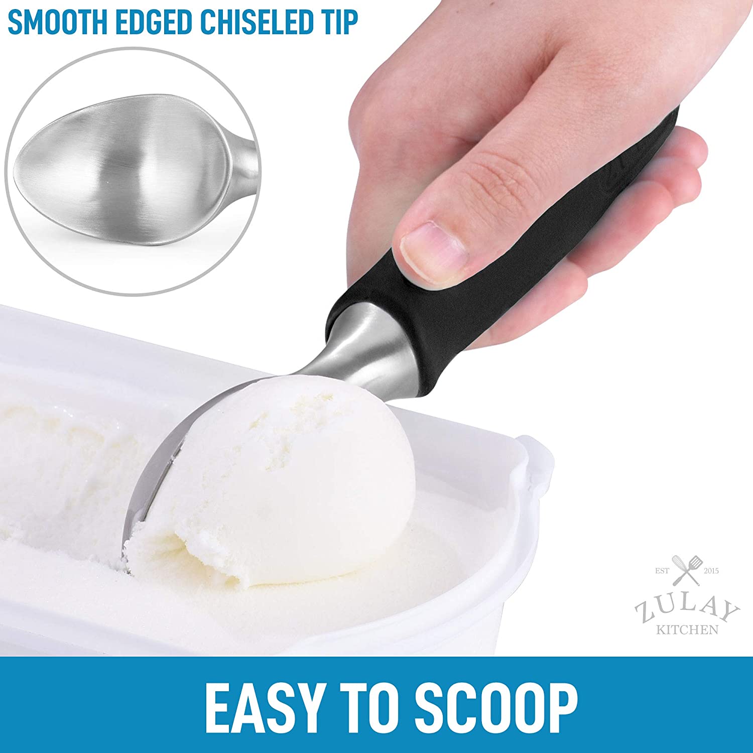 Easy to Scoop Ice Cream Scooper With Rubber Grip by Zulay Kitchen