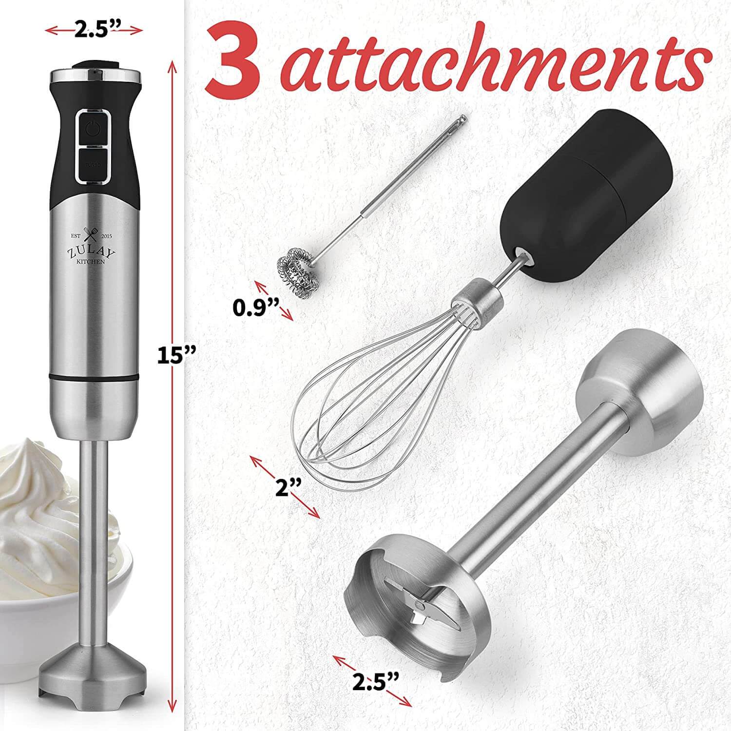 Multi-Functional Attachments Immersion Blender Handheld by Zulay Kitchen