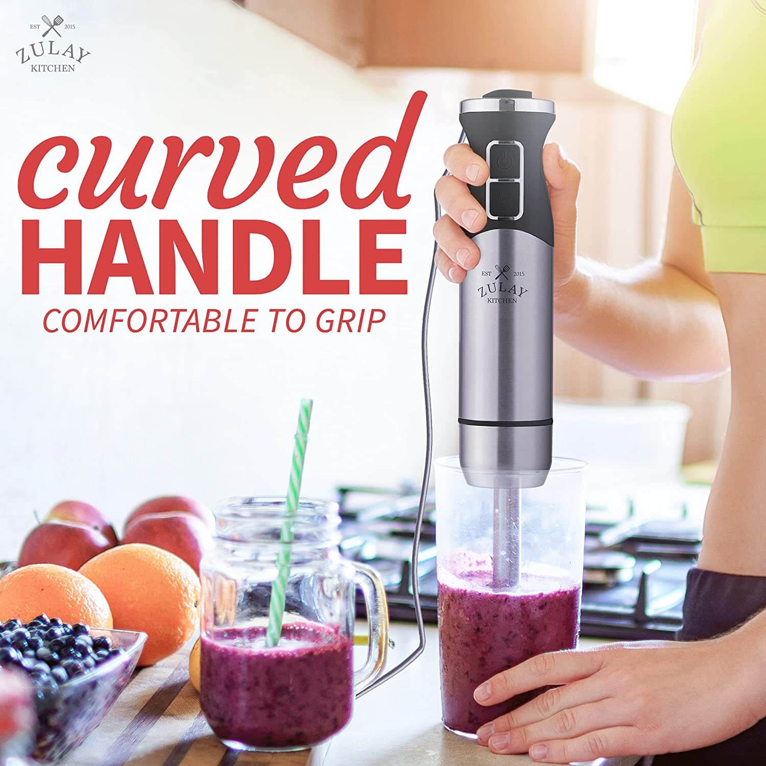 Stabilized Grip Handle Immersion Blender Handheld by Zulay Kitchen