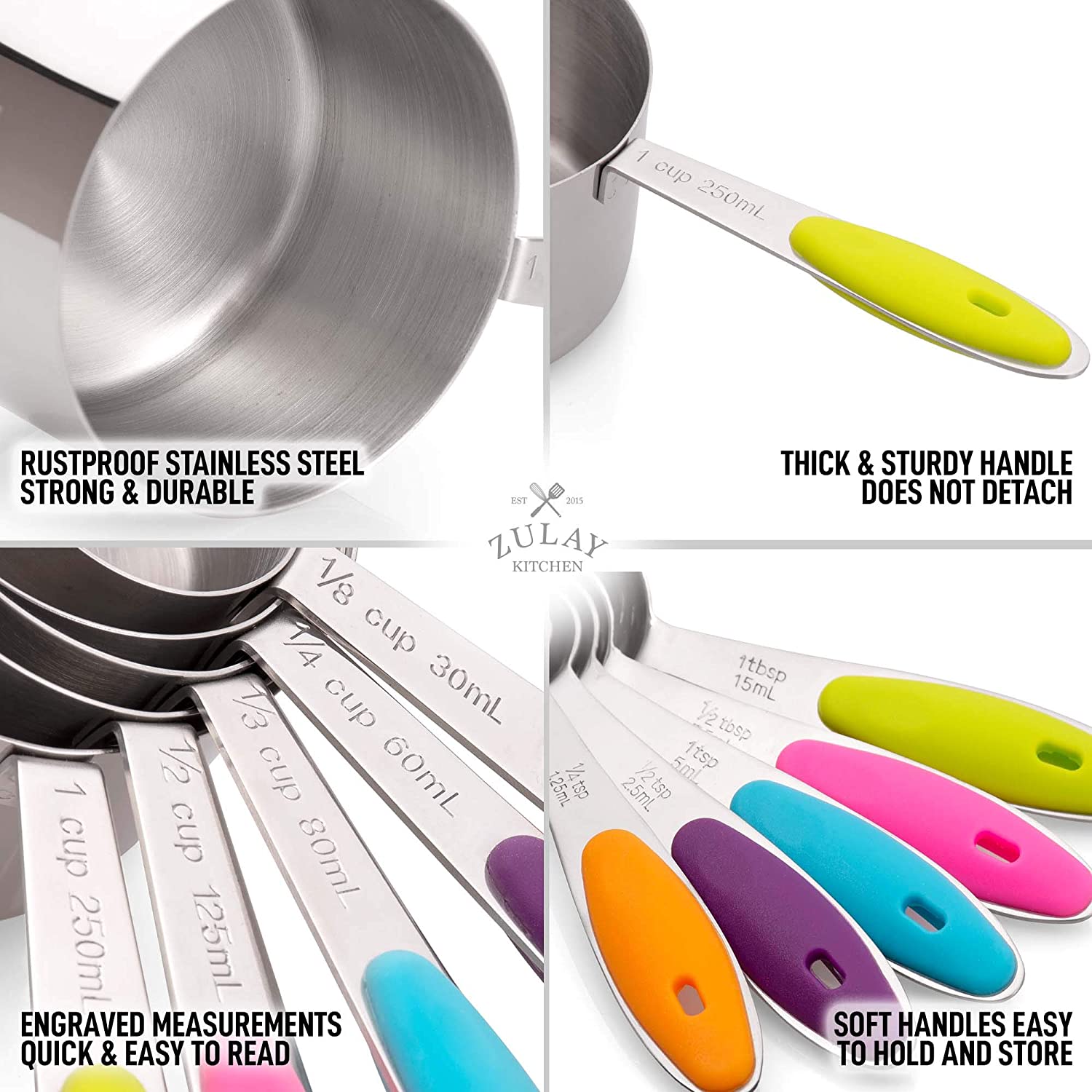 Premium Quality Measuring Cups and Spoons - Set of 10 by Zulay Kitchen