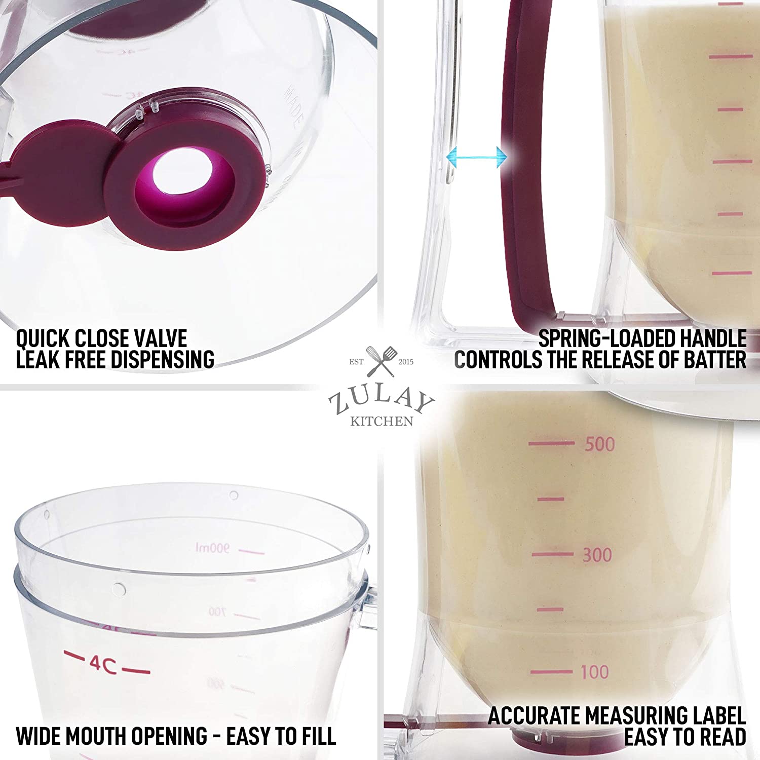 Easy-to-Read Measuring Labels Pancake Batter Dispenser by Zulay Kitchen