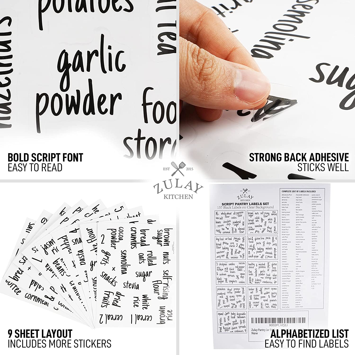 Easy to Peel and Stick Pantry Labels for Containers by Zulay Kitchen