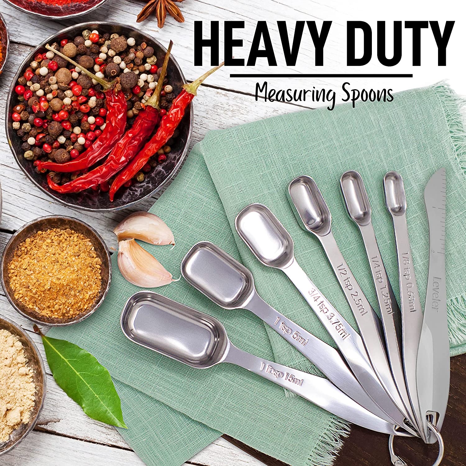 Heavy Duty Rectangular Measuring Spoons Set by Zulay Kitchen