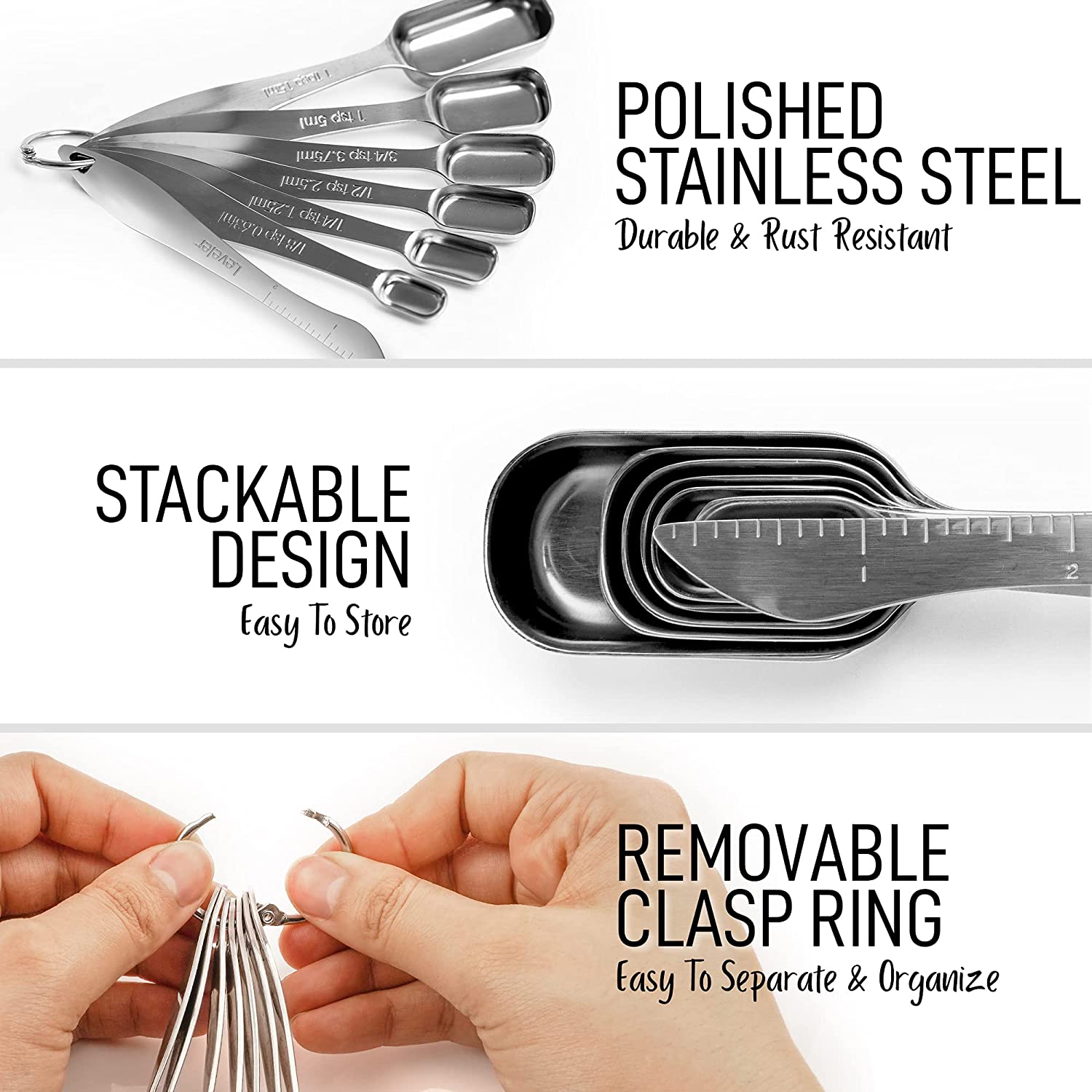 High Quality Stainless Steel Measuring Spoons Set With Removable Clasp Ring by Zulay Kitchen