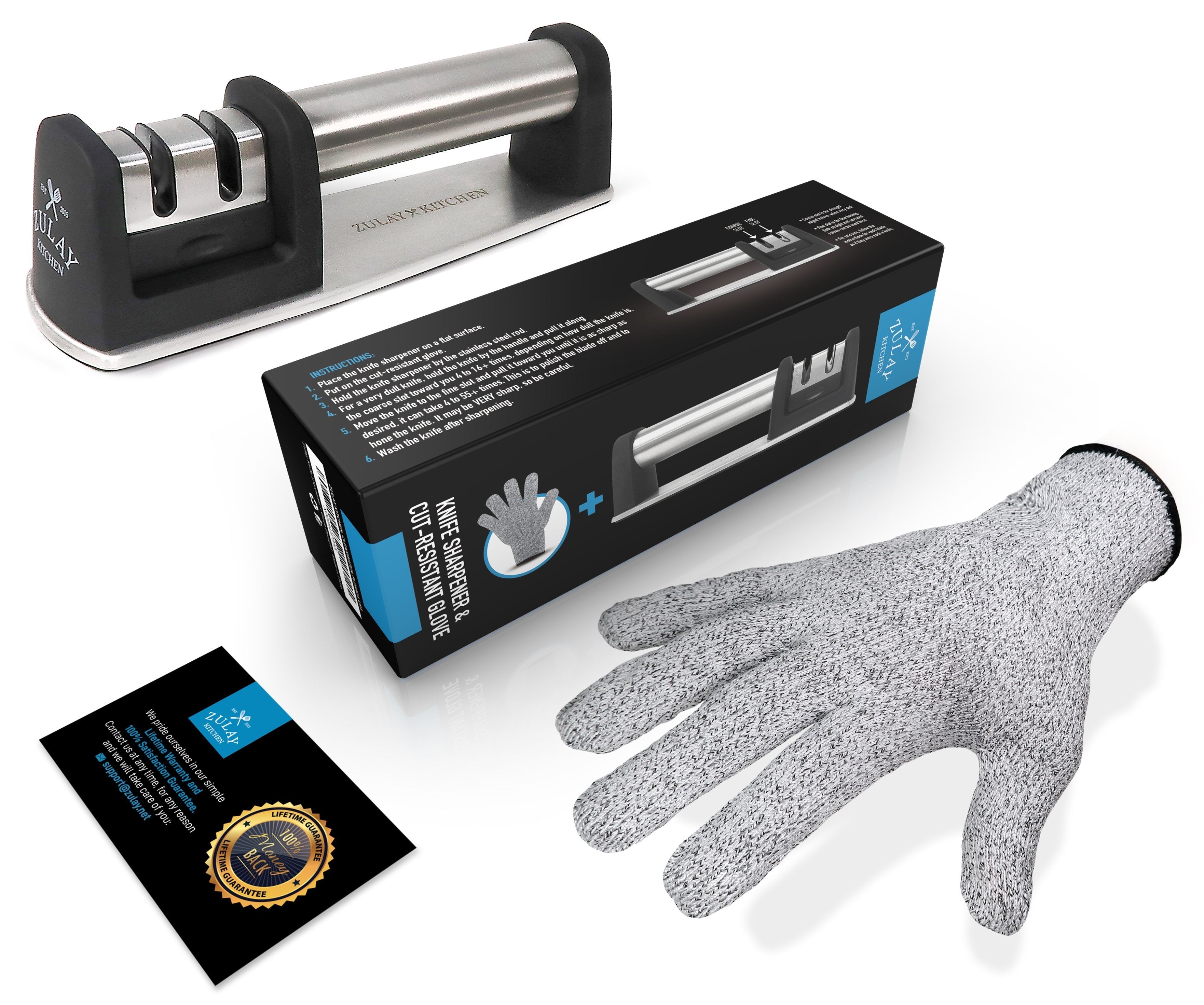 Durable Knife Sharpener & Cut-Resistant Glove (2-Stage) by Zulay Kitchen