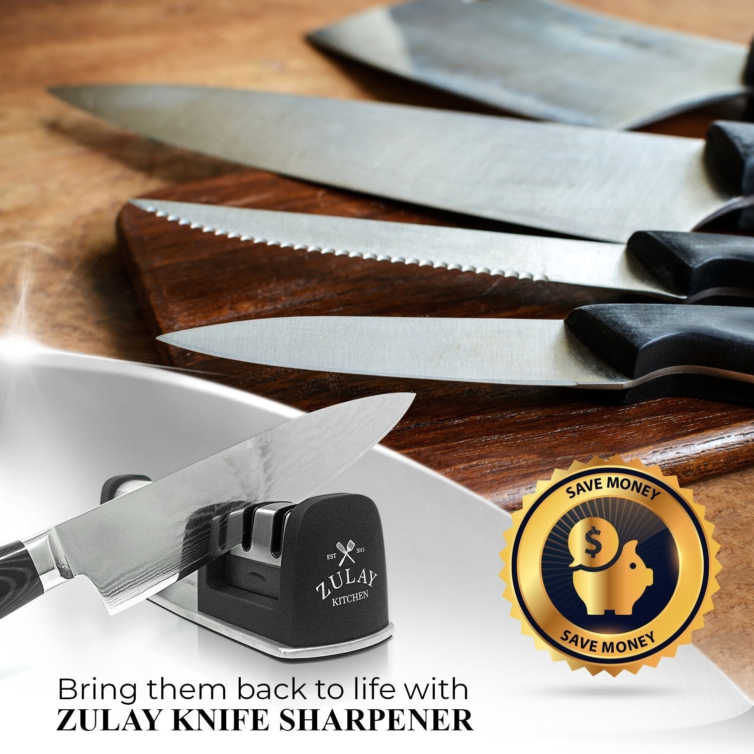 Versatile Knife Sharpener & Cut-Resistant Glove (2-Stage) by Zulay Kitchen