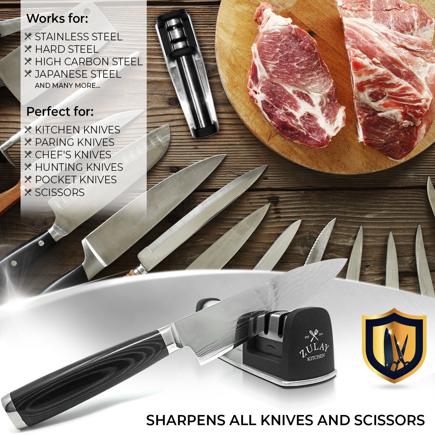 Professional Sharpener for Knives and Scissors with Safety Glove by Zulay Kitchen