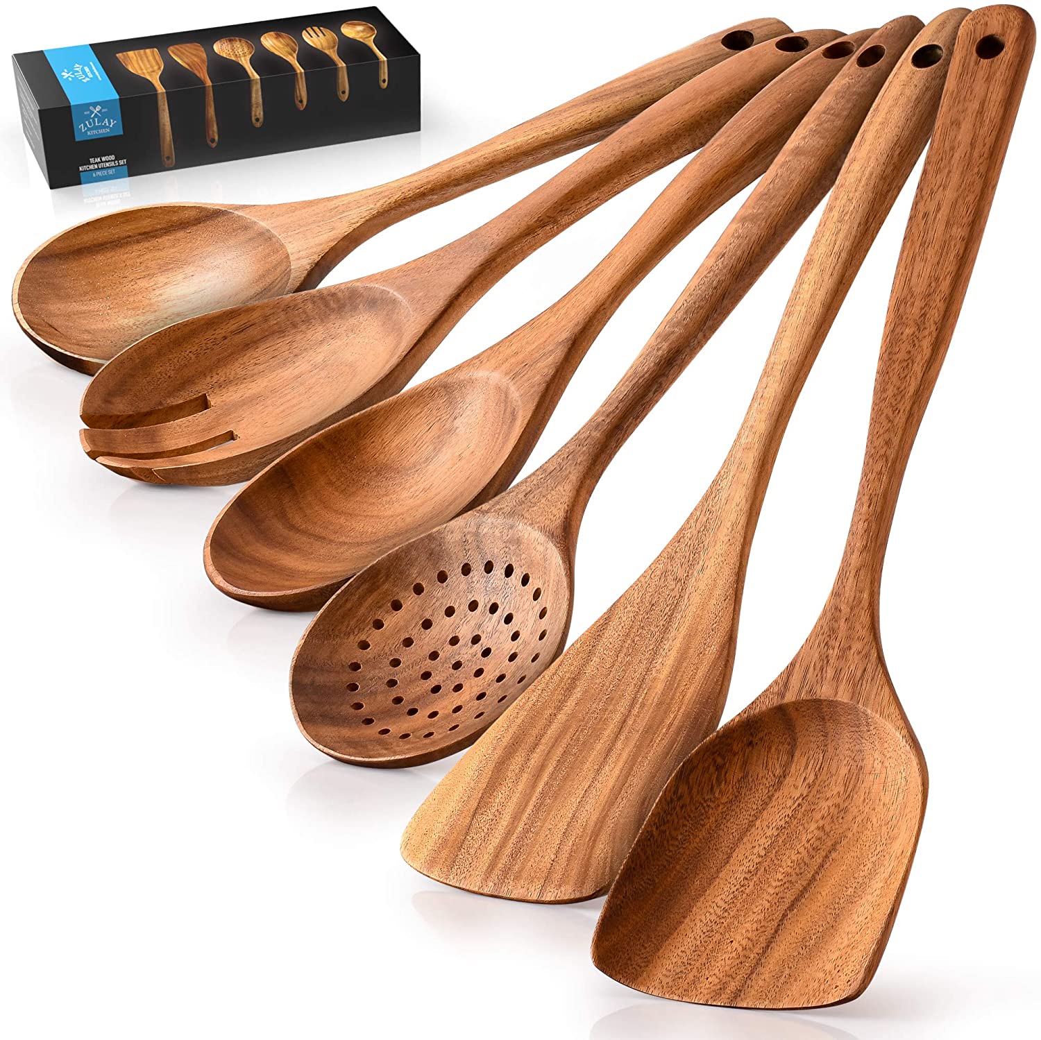 Teak Wooden Cooking Spoons (6 Pc Set) - Zulay KitchenZulay Kitchen