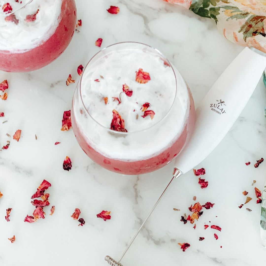 Frozen Strawberry Hibiscus Tea Latte with Coconut Foam Recipe - Zulay Kitchen