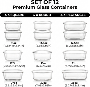 12 Piece Glass Food Storage Containers - Container (Without Lid) - Replacement Parts