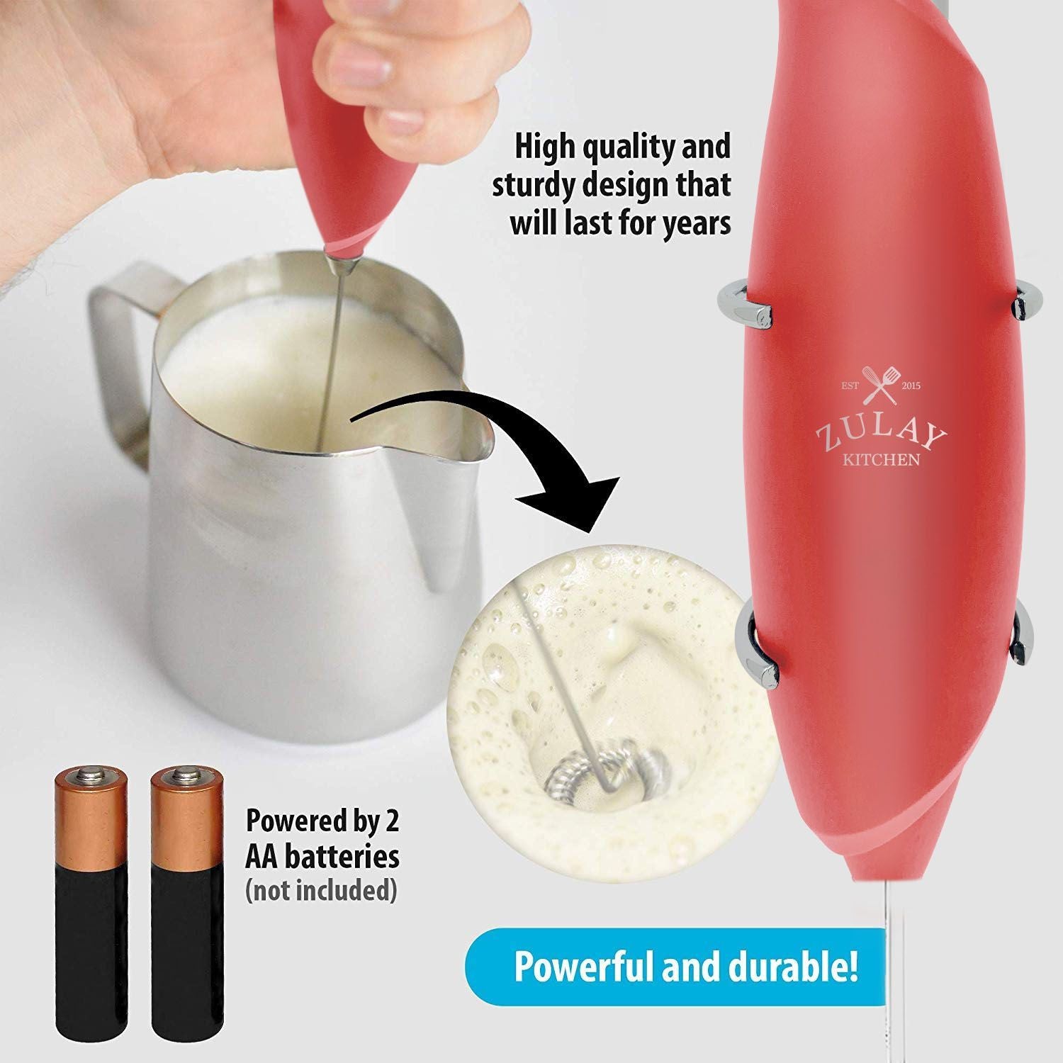 Zulay Double Whisk Milk Frother Handheld - Cardinal Red, 1 - Foods Co.