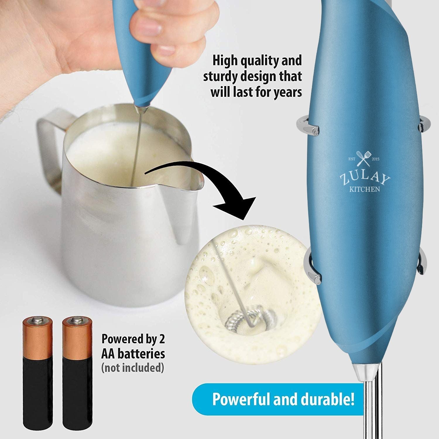 Zulay Kitchen Electric Milk Frother, Batteries Not Included, Black