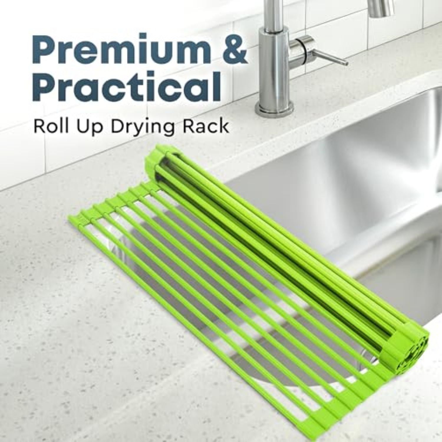 Zulay Kitchen Multipurpose Roll-Up Sink Drying Rack (Large) - Mint Green
