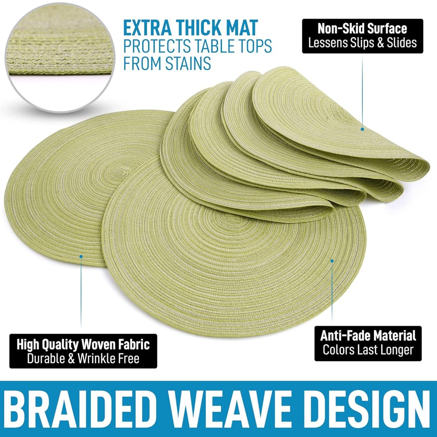 UK 6 Pack of Round Weaved Non Slip Placemats Dining Dinner Table