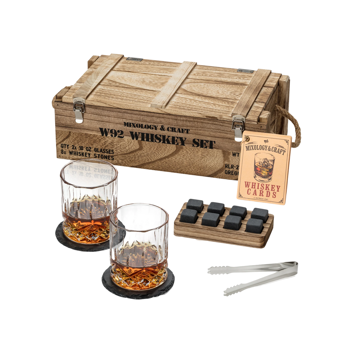 15-Piece Whiskey Gift Set with Crystal Glasses and Granite Stones