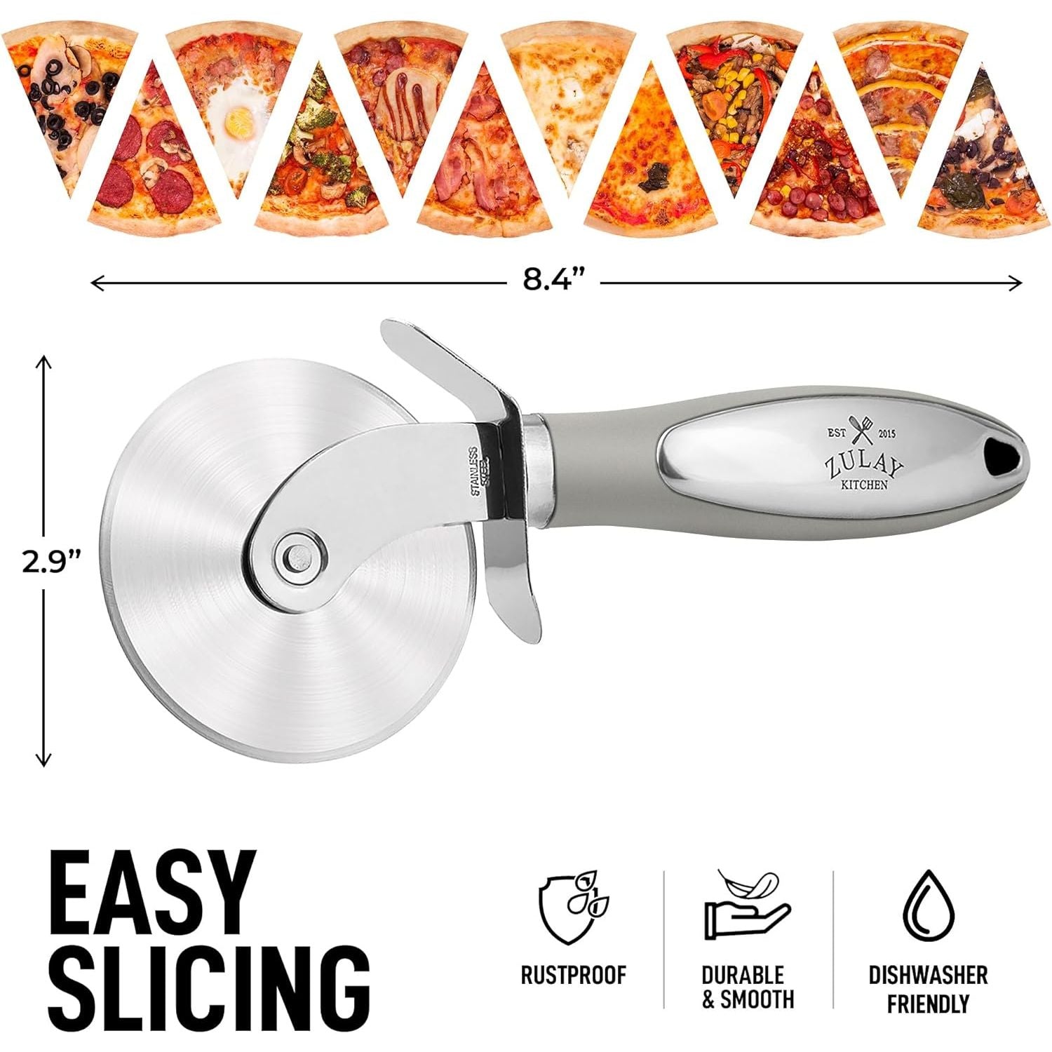 Zulay Kitchen Pizza Cutter Wheel Curved Handle - Black