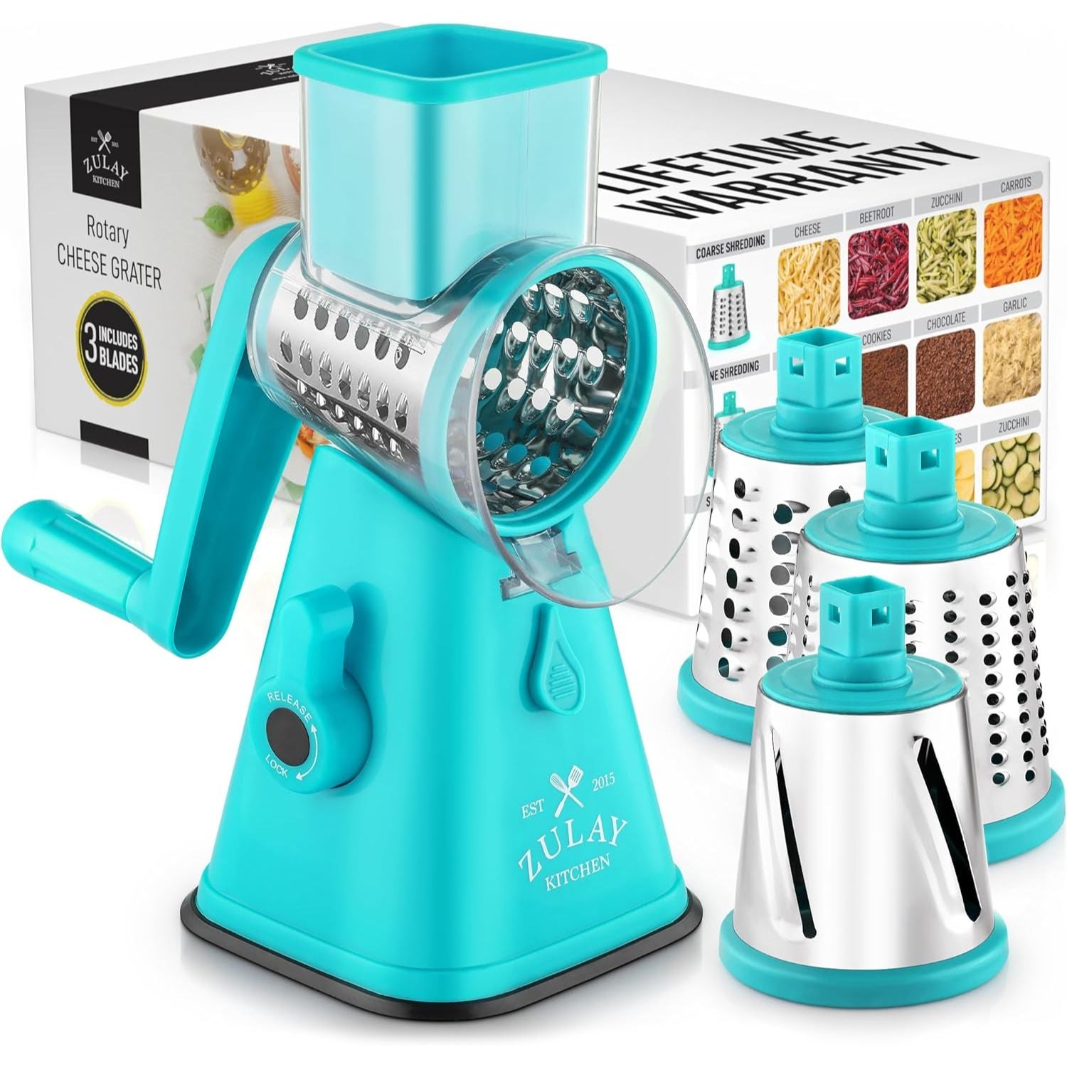 Zulay Kitchen Manual Rotary Cheese Grater with Handle - Light
