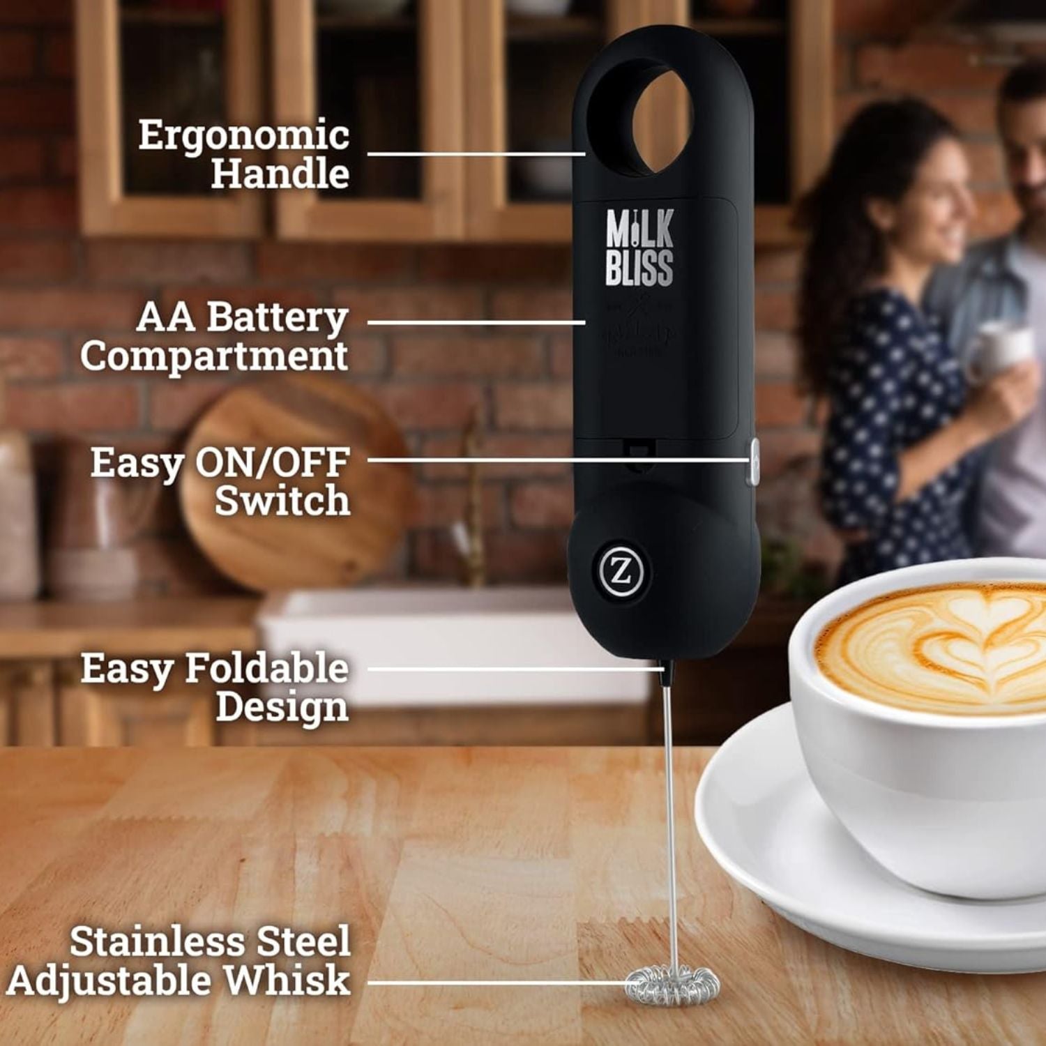 Electric Milk Frother Handheld for Drink Mixer Battery Operated, Latte,  Coffee, Foam and Cappuccino Maker - Includes Stainless Steel Stand Red 