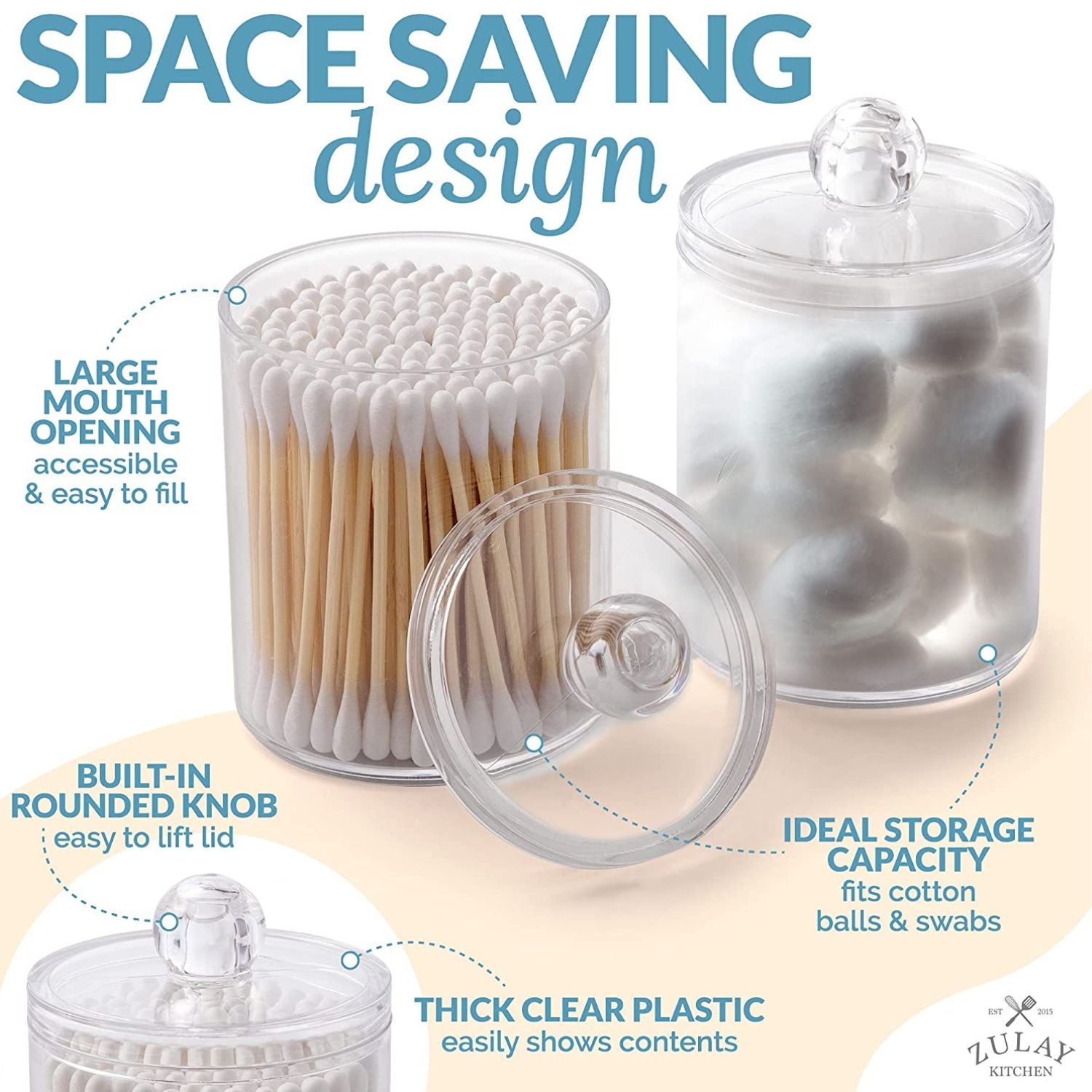 Zulay Home Qtip Holder Bathroom Canisters - 20oz