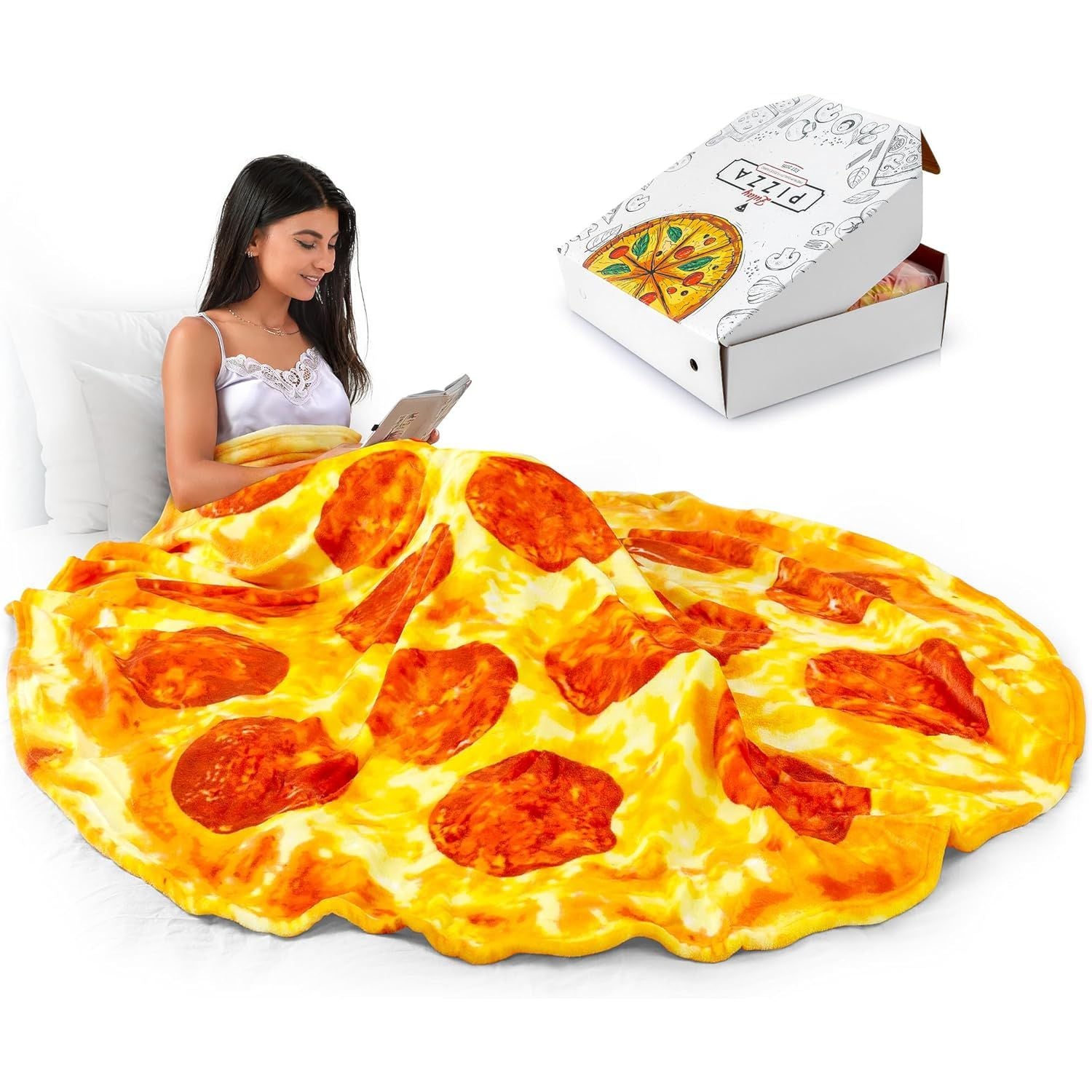 I only want to wrap up in this cozy pepperoni pizza blanket from now on