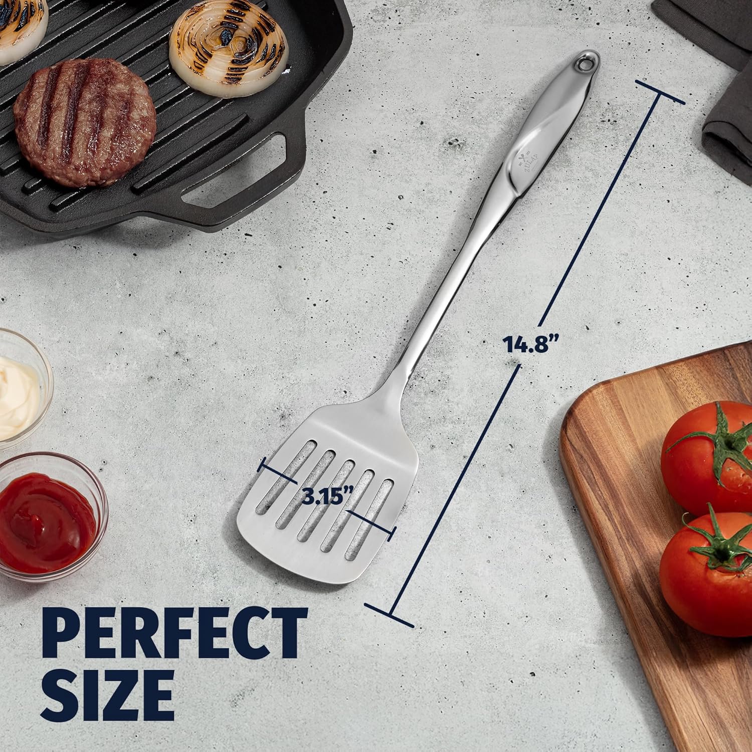 Zulay Kitchen - Stainless Steel Metal Wok Spatula - Durable Wok Turner Spatula Shovel with Ergonomic - Silver - Thumbnail 3