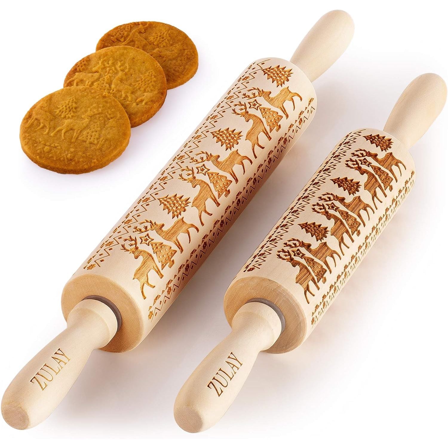 Wooden Carved Christmas Rolling Pin (Set of 2)
