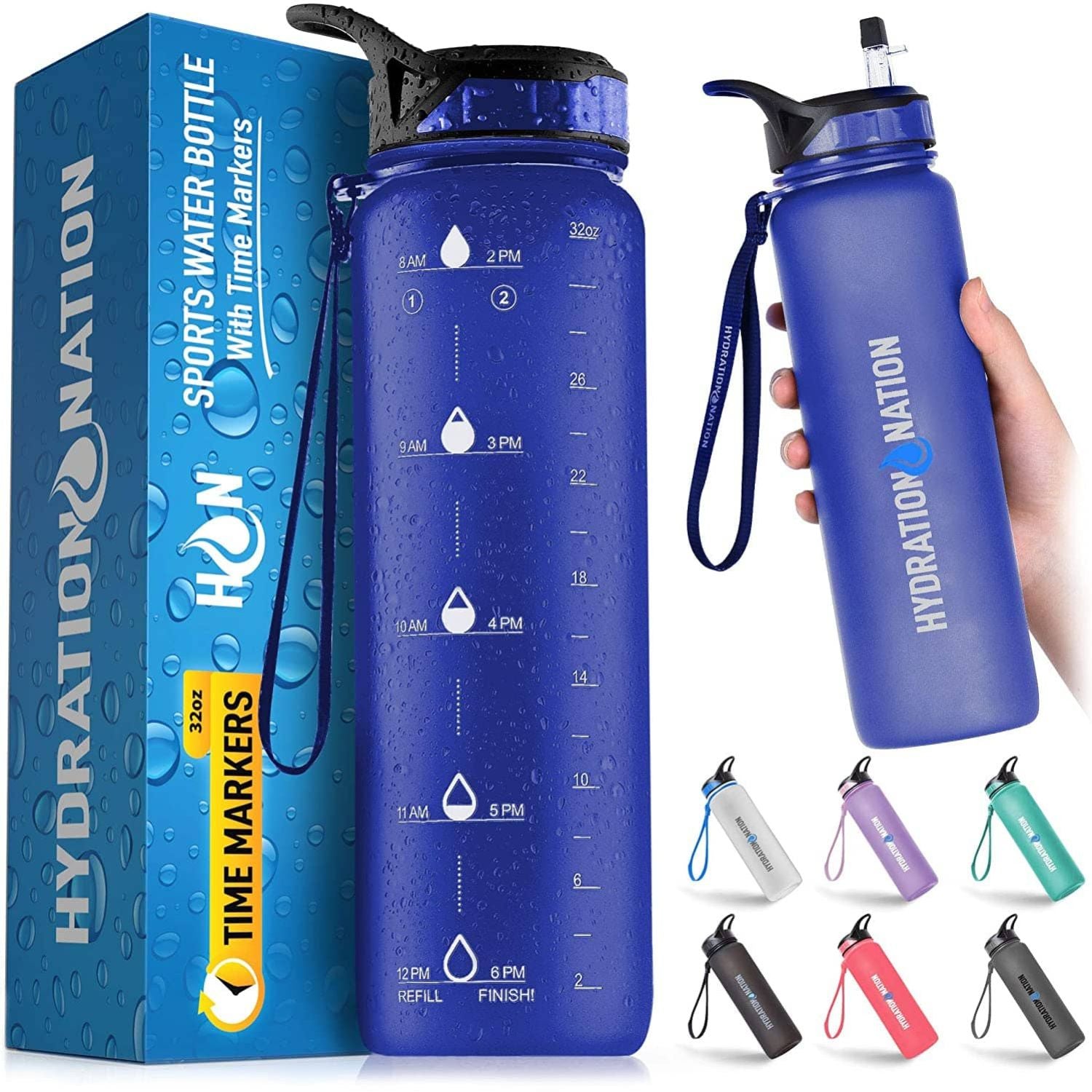 Hydration Nation Water Bottle With Time Marker (32 oz)