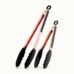 2 Piece Tongs For Cooking (9" & 12")-Rose Gold and Black by Zulay Kitchen