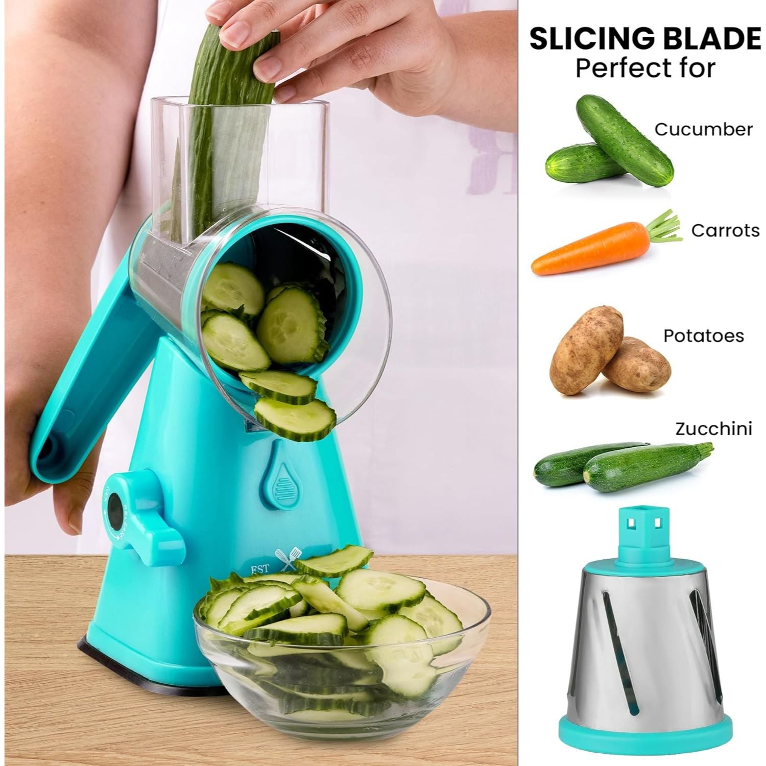 Kitchen Rotary Graters, Cucumber,Nut,Potato,Carrot,Cheese Slicer Grater for  Fruit,Vegetables,Nuts (Pink)
