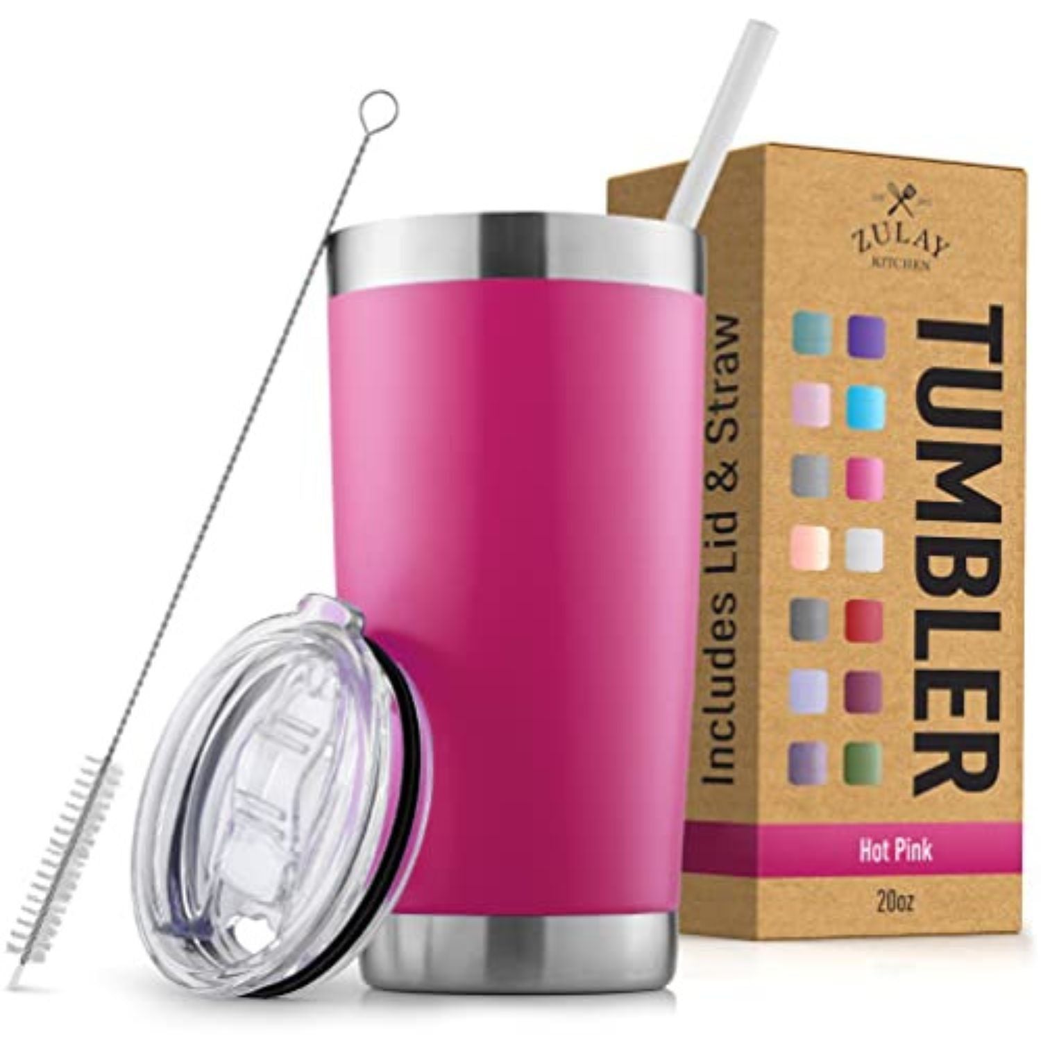Stainless Steel Tumbler with Lid and Straw - 20oz - Hot Pink