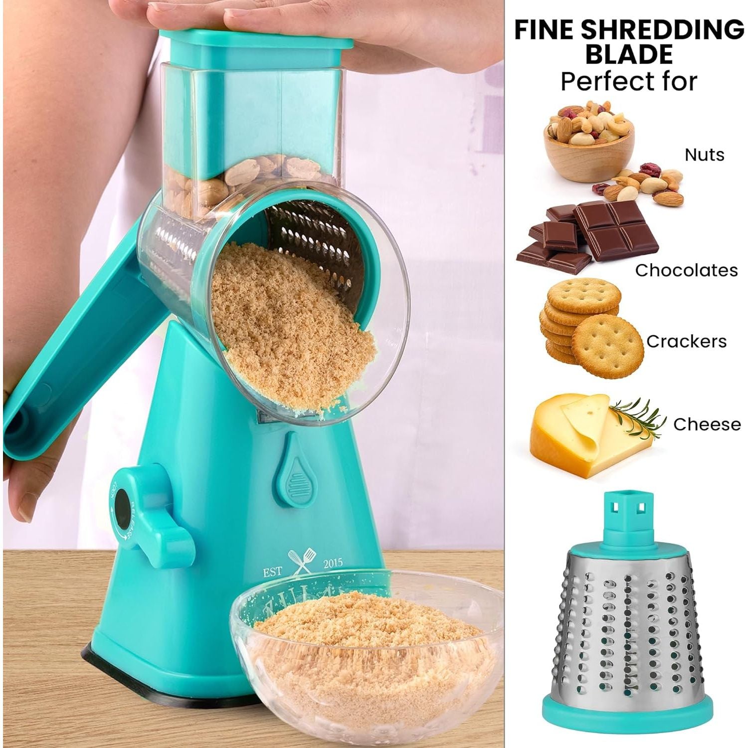 Stainless Steel Rotary Cheese Grater Set With 4/3/2/1 Drums Manual Cheese  Cutter Slicer