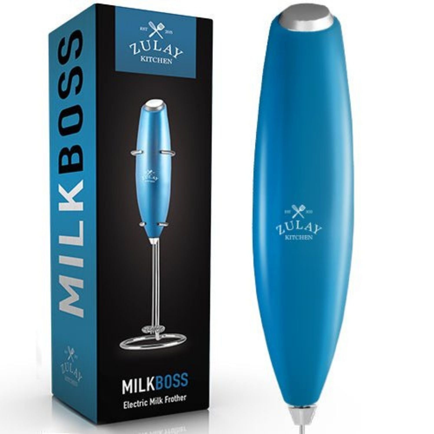 Milk Boss Milk Frother with 16-Piece Stencils, Smooth Teal