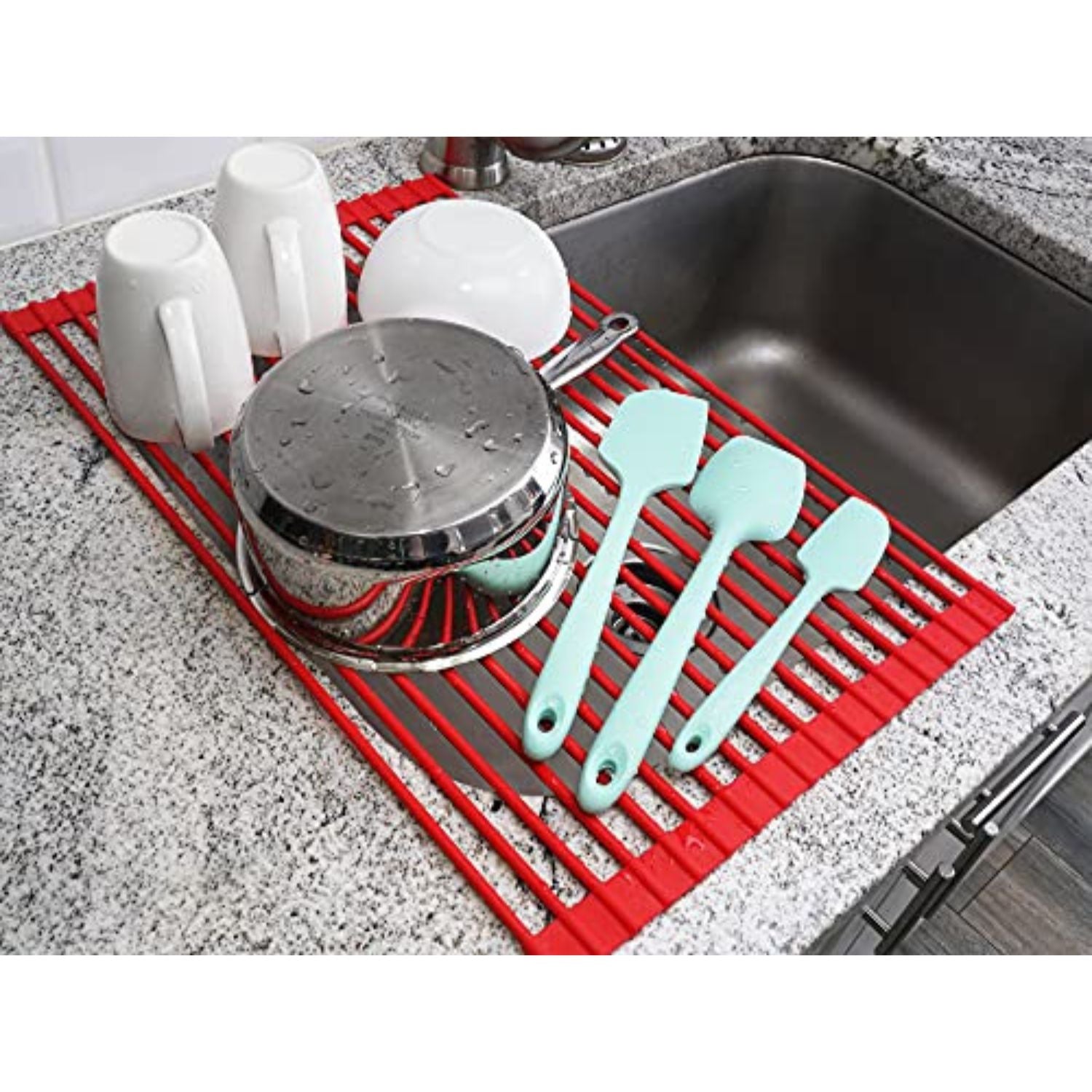 Zulay 20.5” x 13” Roll Up Drying Rack - Silicone-Coated Stainless Steel  Over Sink Dish Drying Rack - Multipurpose Foldable Sink Rack for Kitchen