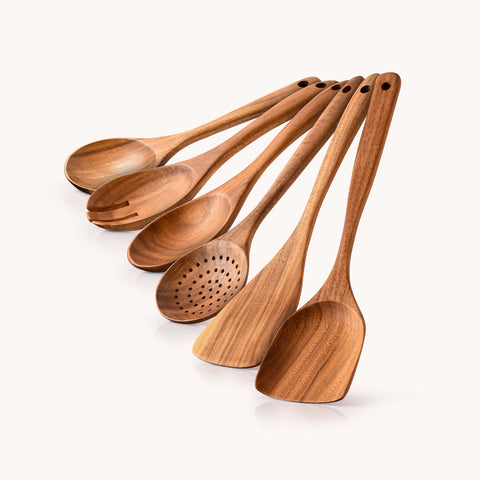 Teak Wooden Cooking Spoons (6 Pc Set)