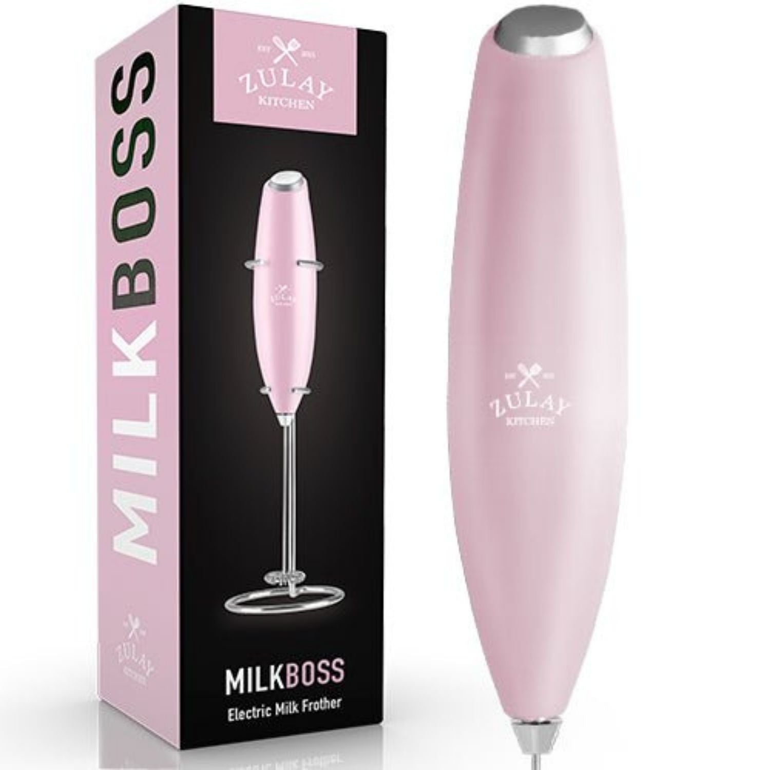 Zulay Kitchen MILK BOSS Milk Frother With Stand - Hot Pink with