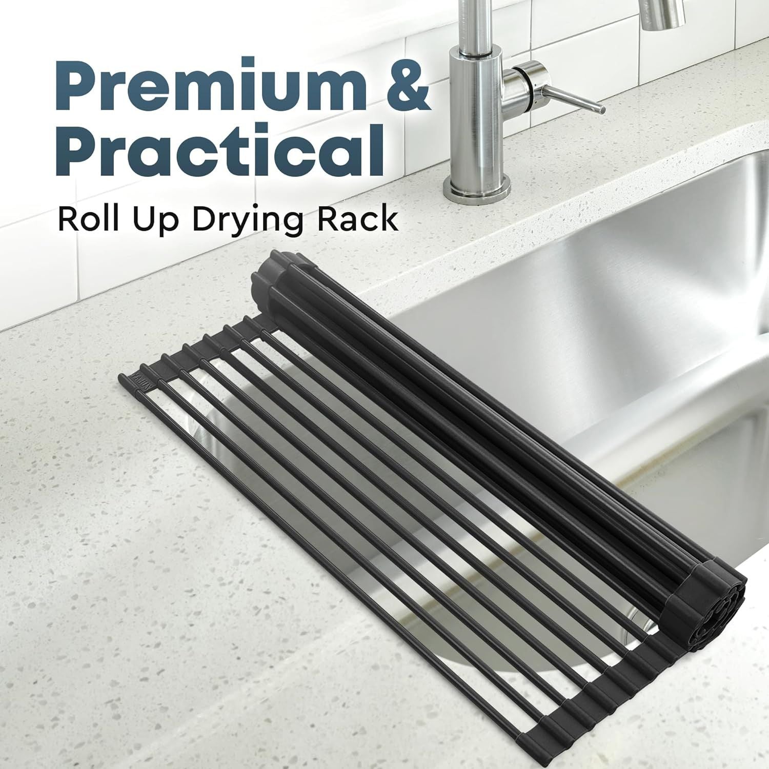 20.5 in. Over Sink Roll Up Dish Drying Rack in Grey