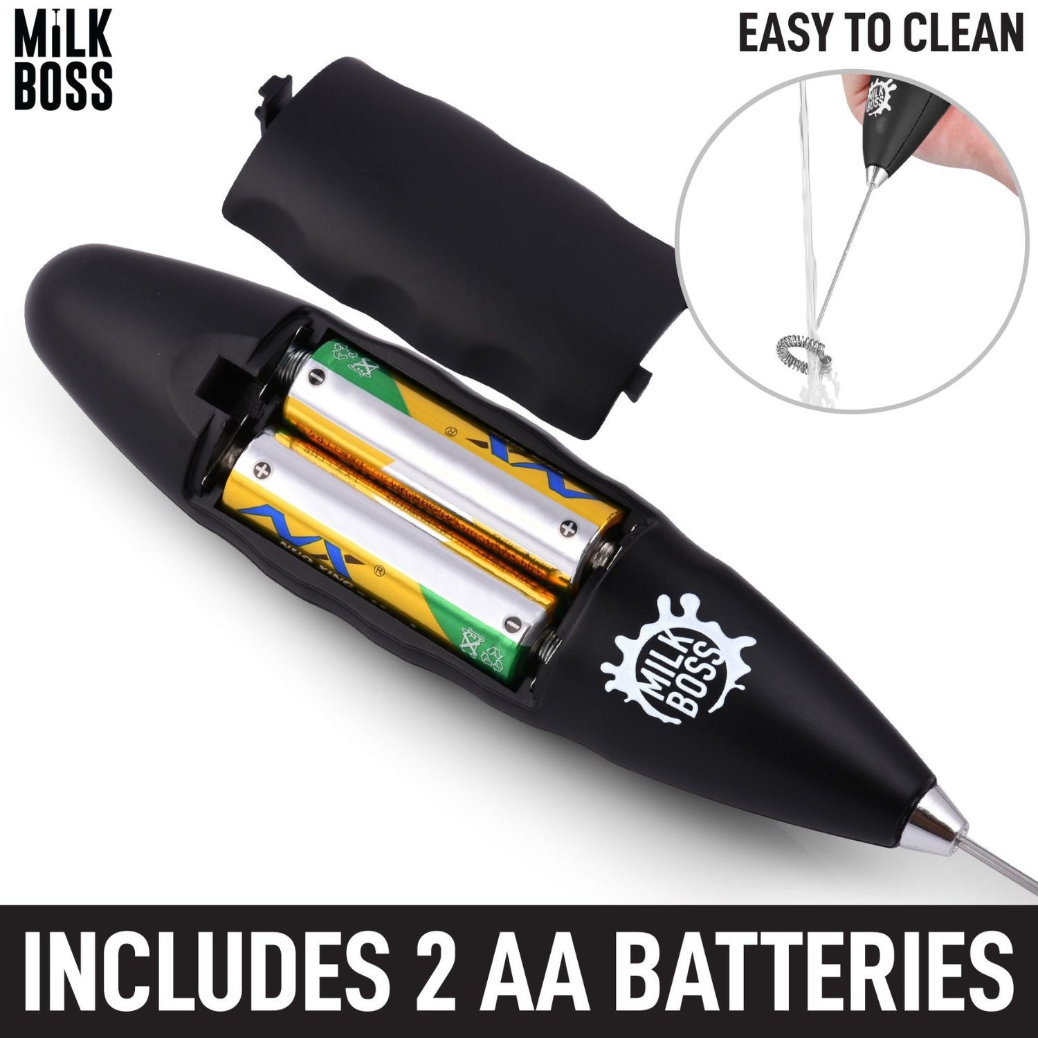 Zulay Kitchen Milk Boss Electric Milk Frother Foam Maker (Batteries  Included) - Midnight Black 
