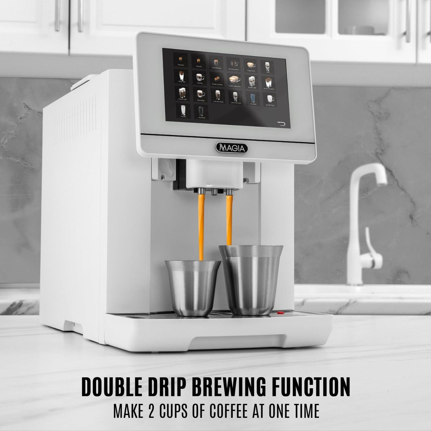 Double drip Zulay Magia LUX White Automatic Espresso Machine with Milk Container and Espresso Cups