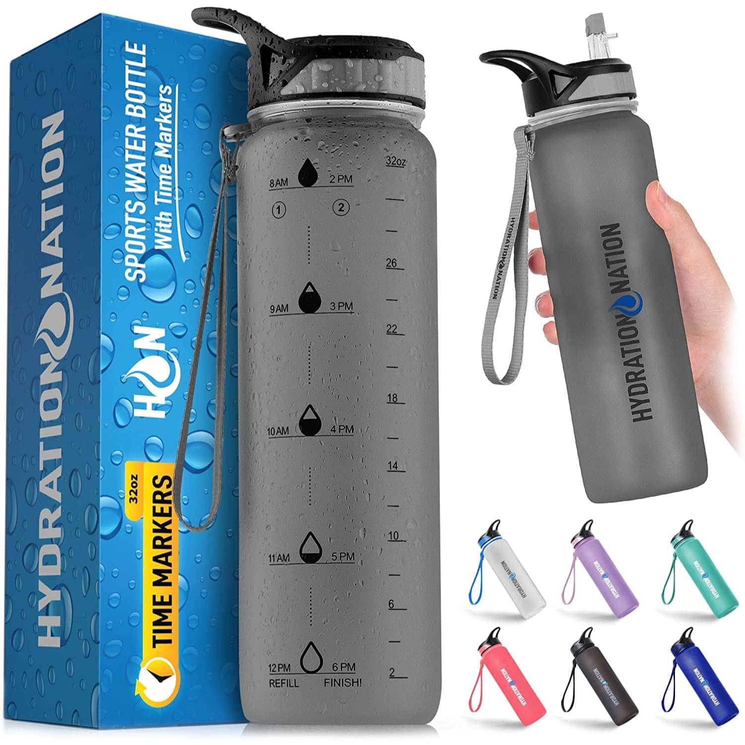 Hydration Nation Water Bottle With Time Marker (32 oz)