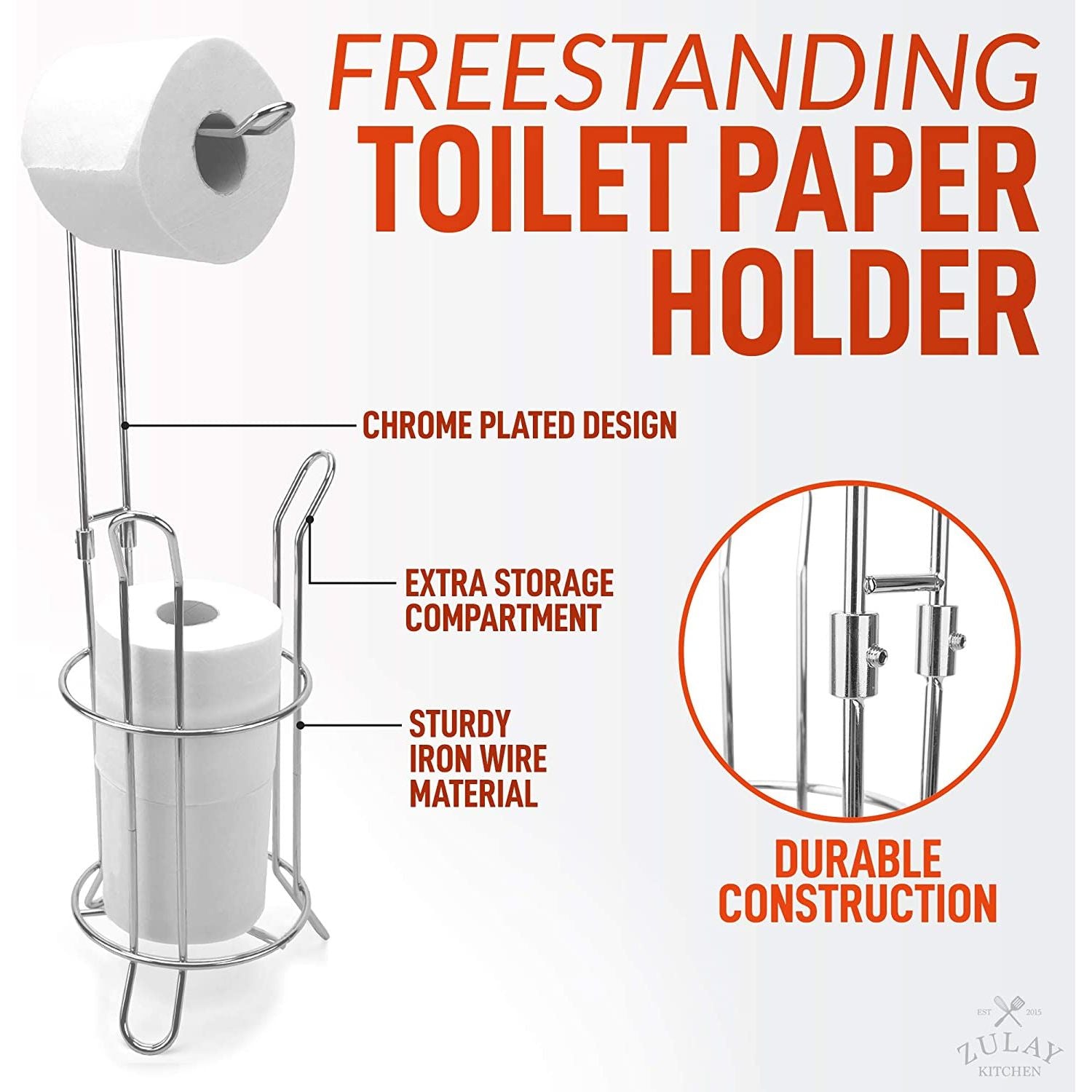 Toilet Paper Holder Stand & Storage Holds 3 Extra Rolls for Bathroom