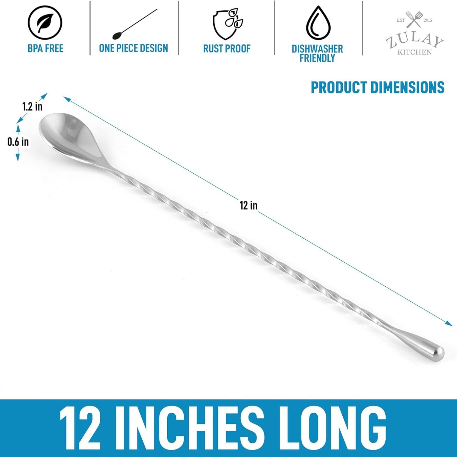 12 inches Stainless Steel Cocktail Spoon
