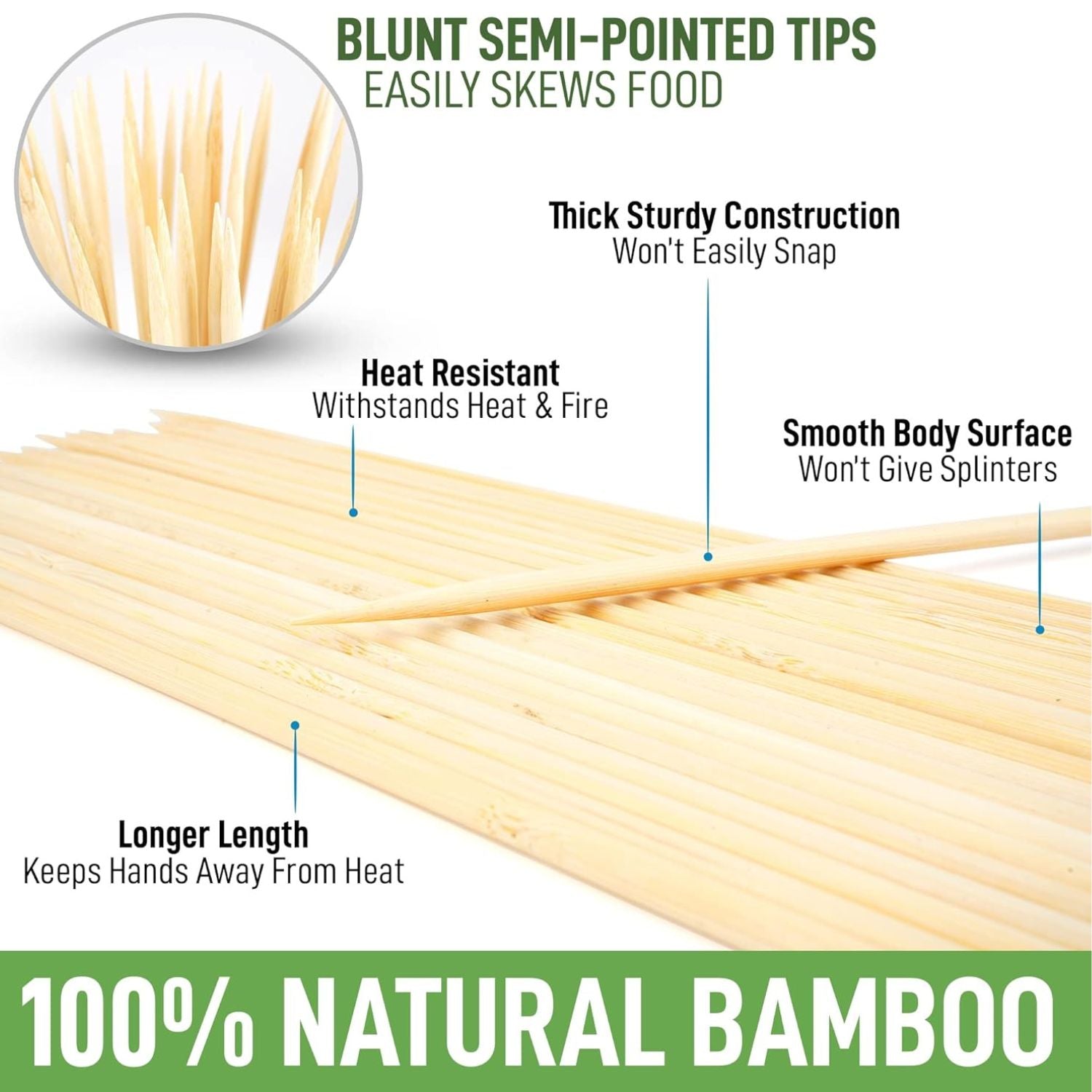 Zulay Kitchen Bamboo Wooden Skewers