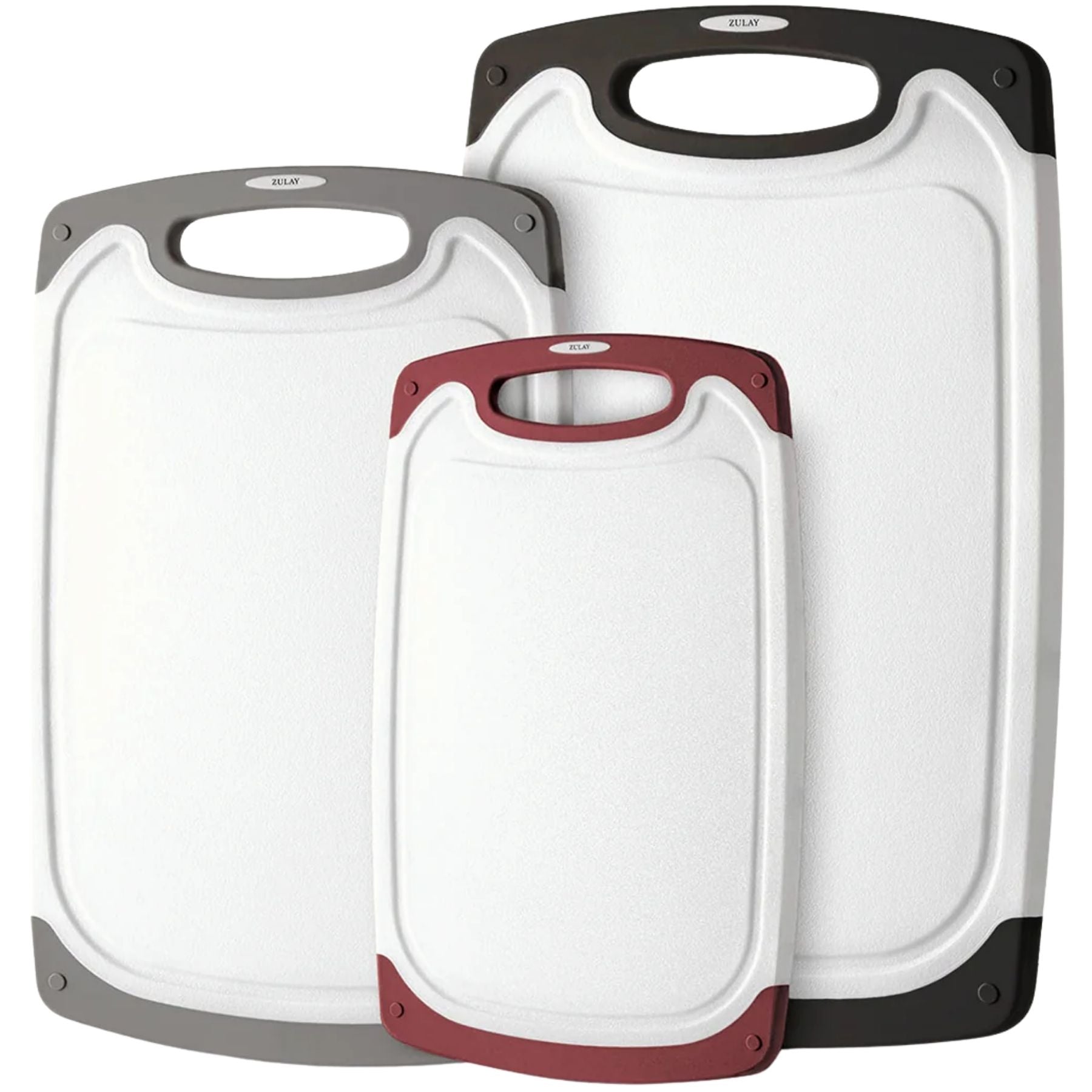 3 Piece Cutting Board Set - Non-Slip, Durable-White Black Gray and Red by Zulay Kitchen